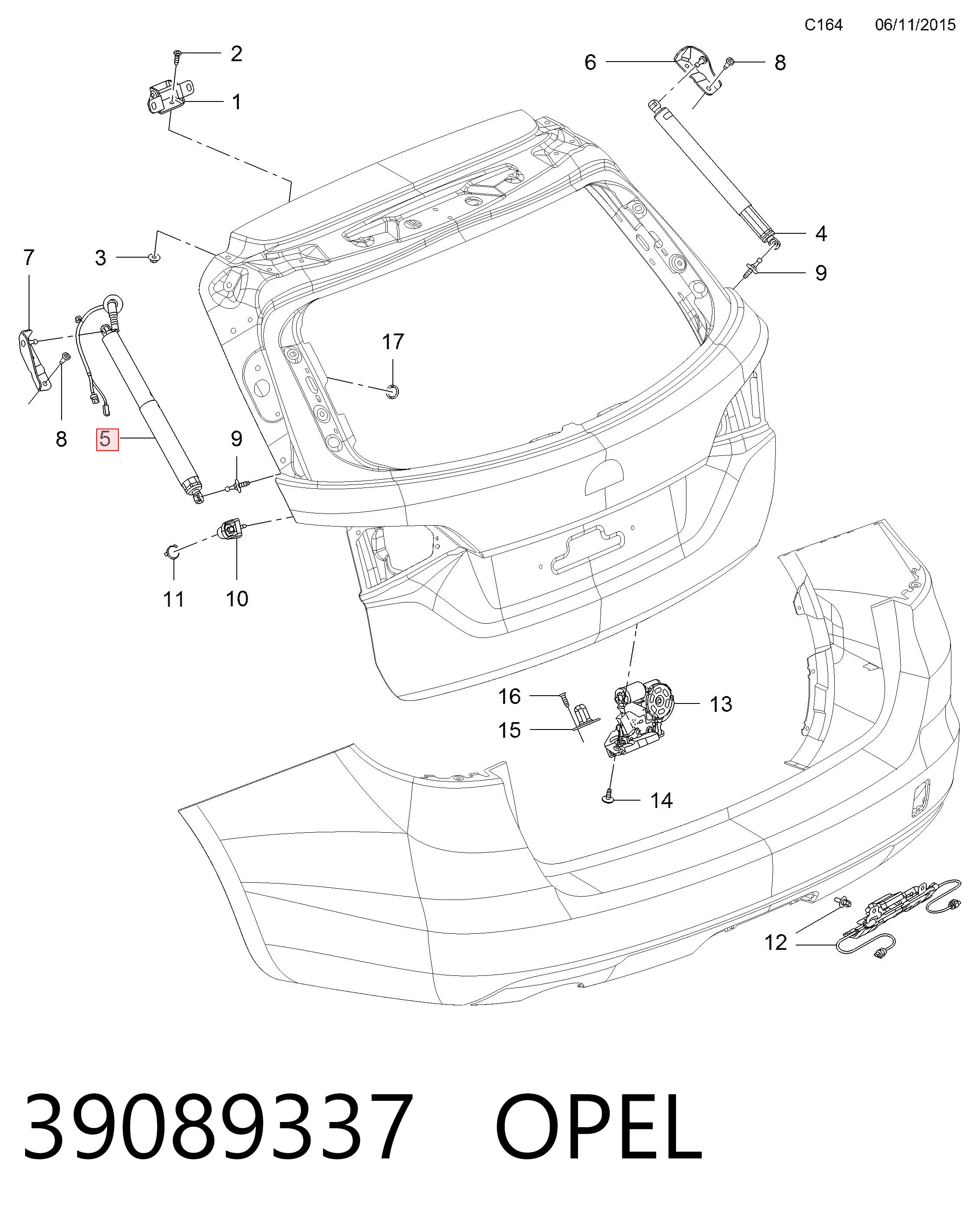 39089337 Opel Амортизатор кришки багажника / двері 3/5-ї задньої
