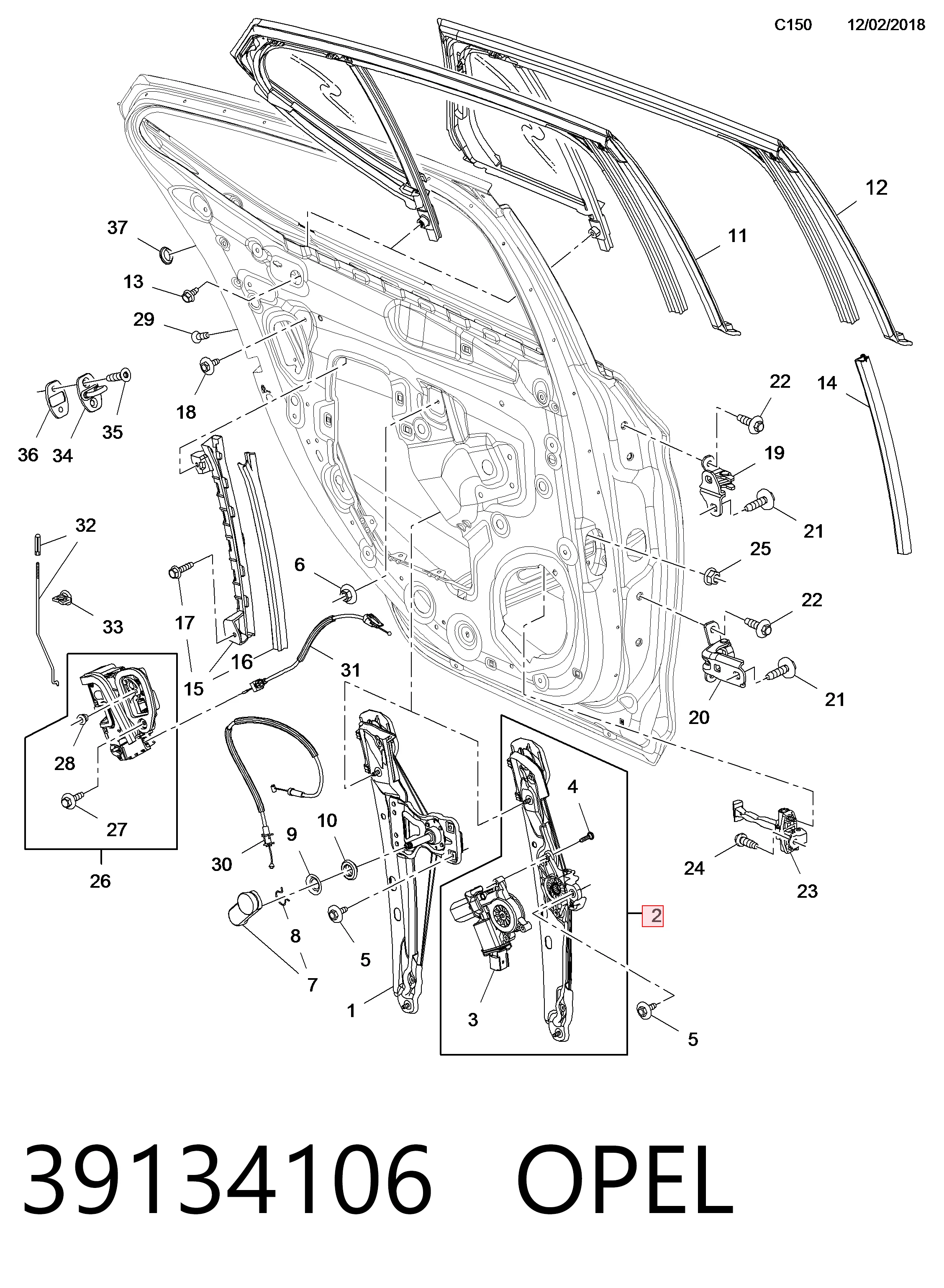 Механізм склопідіймача двері задньої, правої 13406678 General Motors