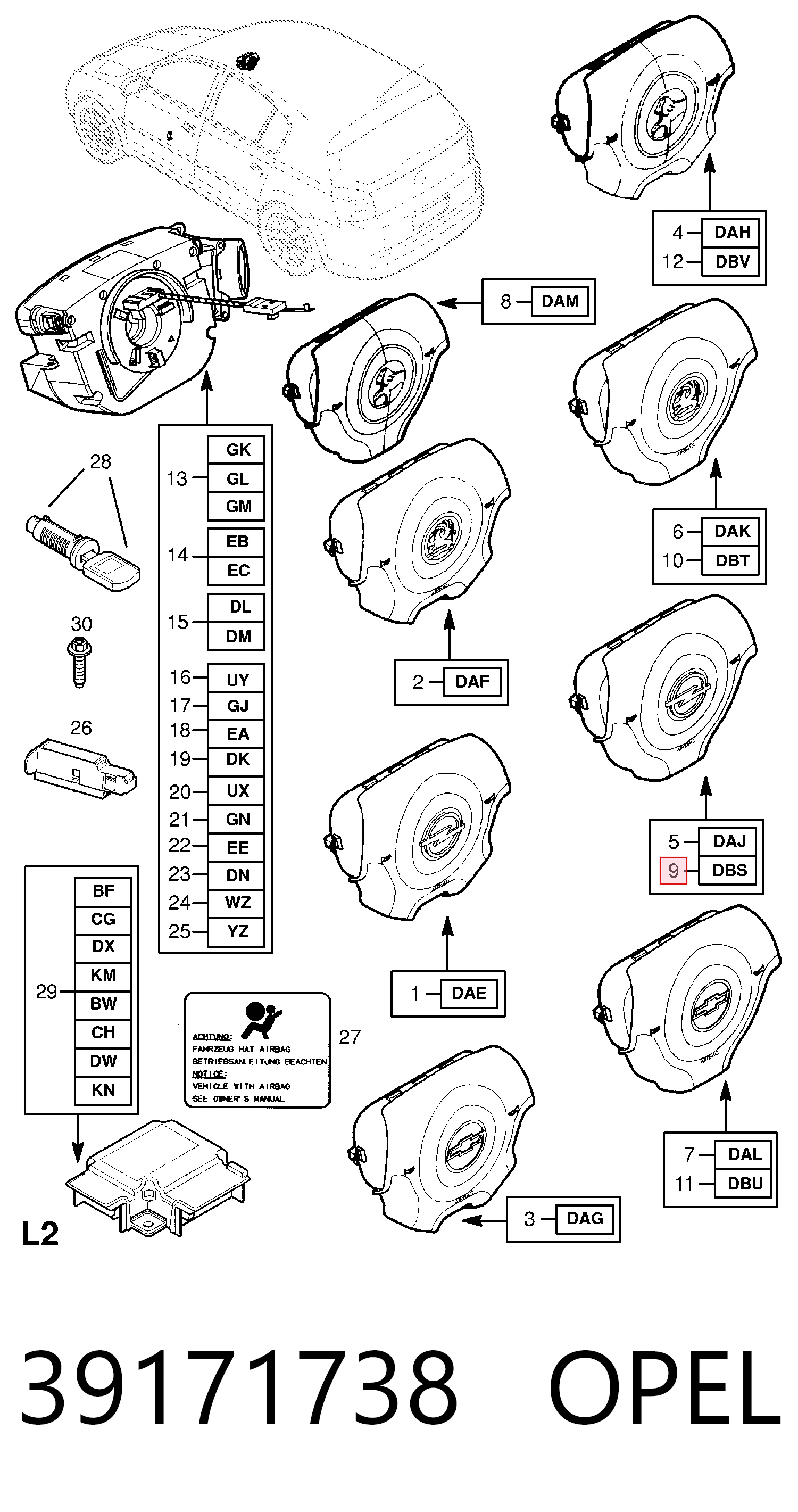 13203886 Peugeot/Citroen Подушка безпеки, водійська, AIRBAG