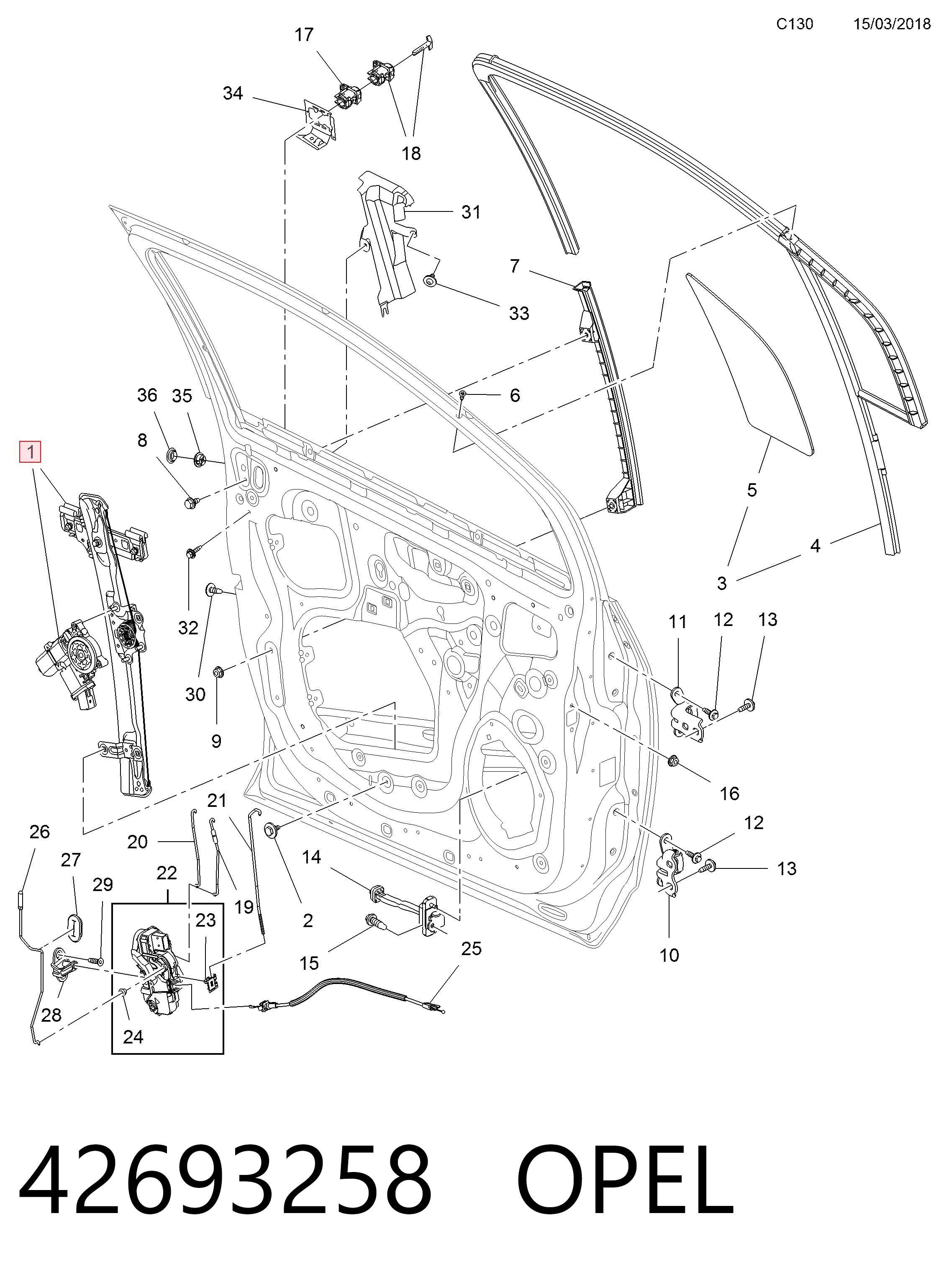 Механізм склопідіймача двері передньої, правої 42693258 Peugeot/Citroen