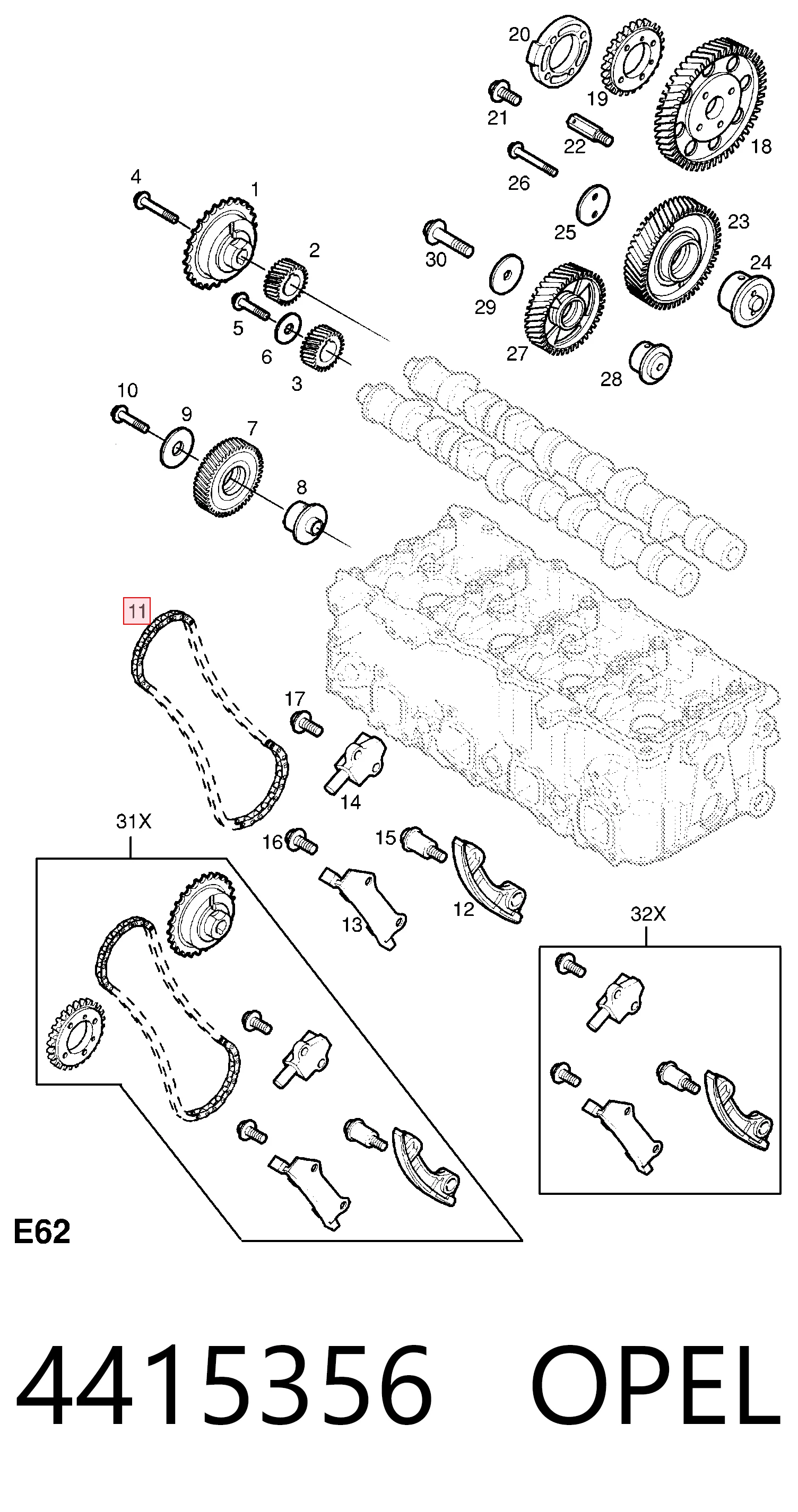 93180978 Peugeot/Citroen Ланцюг ГРМ, комплект