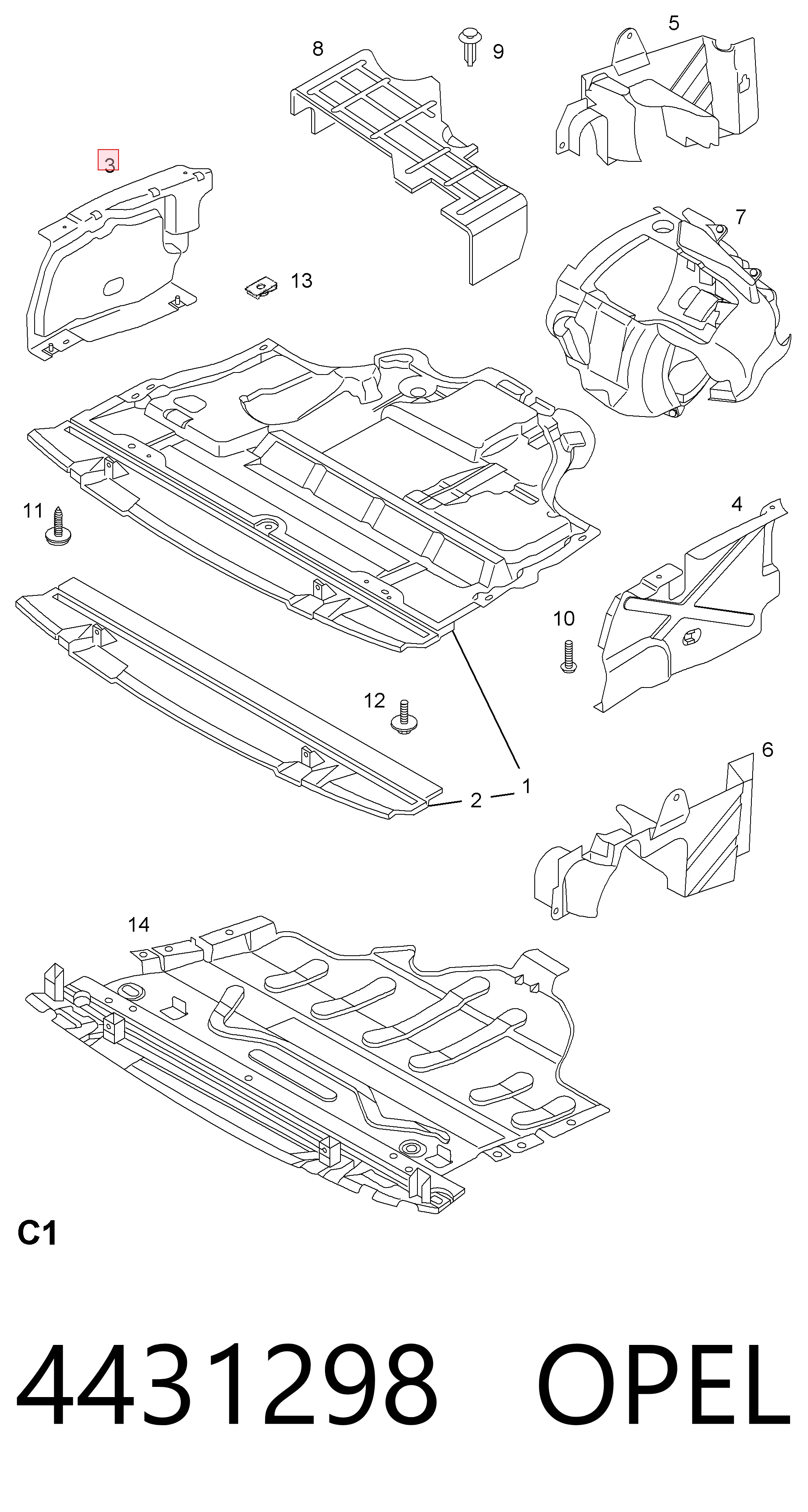 Купити 91168887 General Motors Захист двигуна, правий