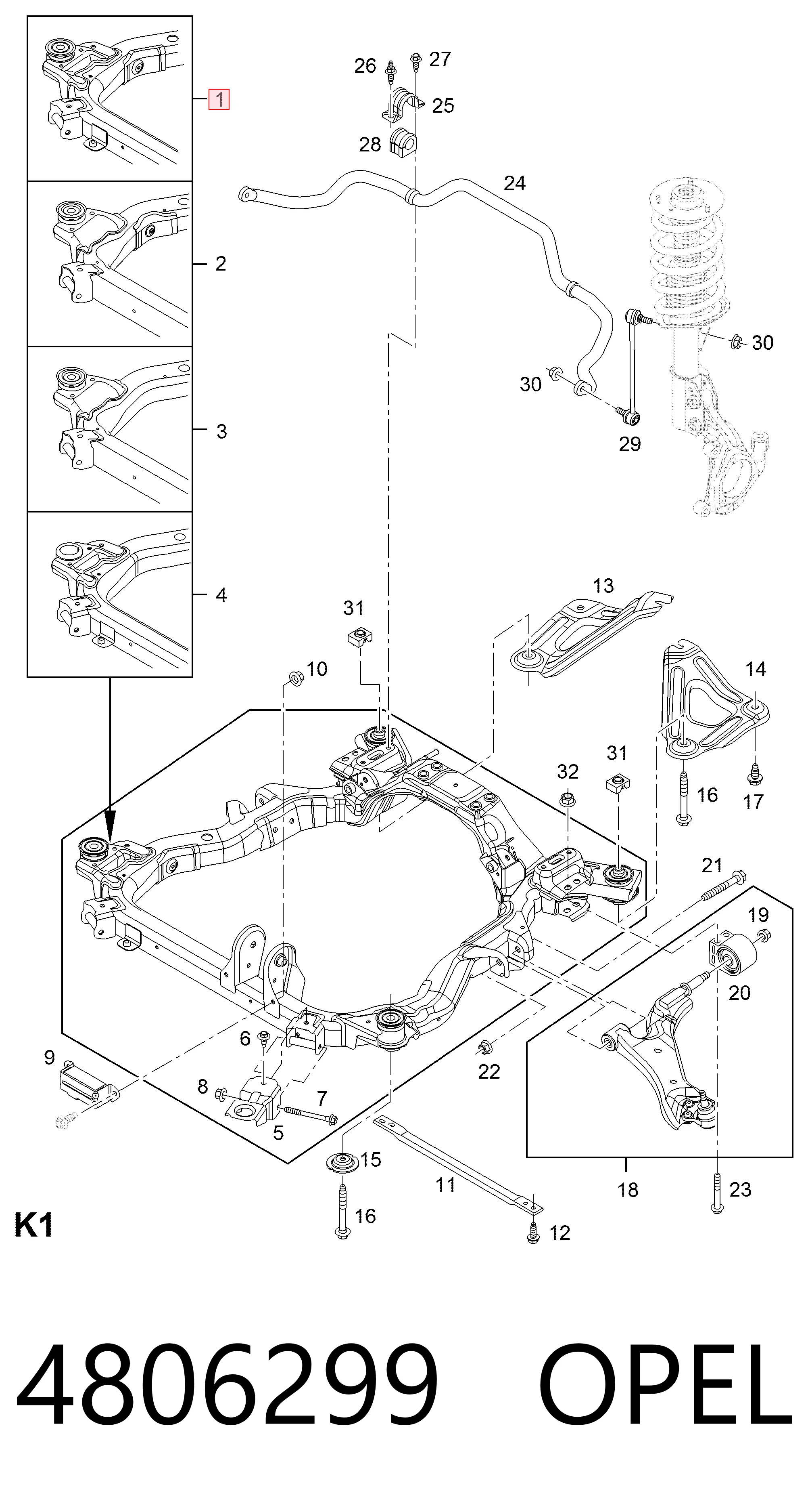 Балка передньої підвіски, підрамник General Motors 20836884