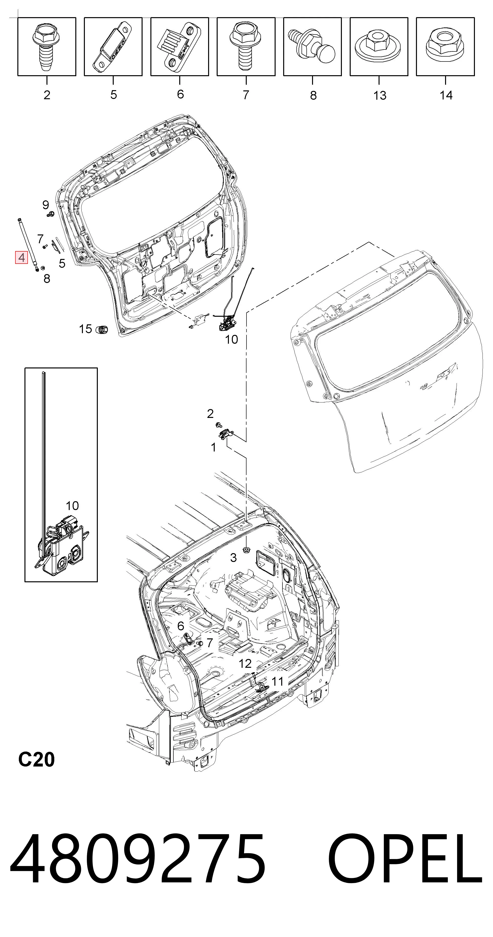 4809275 Opel Амортизатор кришки багажника / двері 3/5-ї задньої