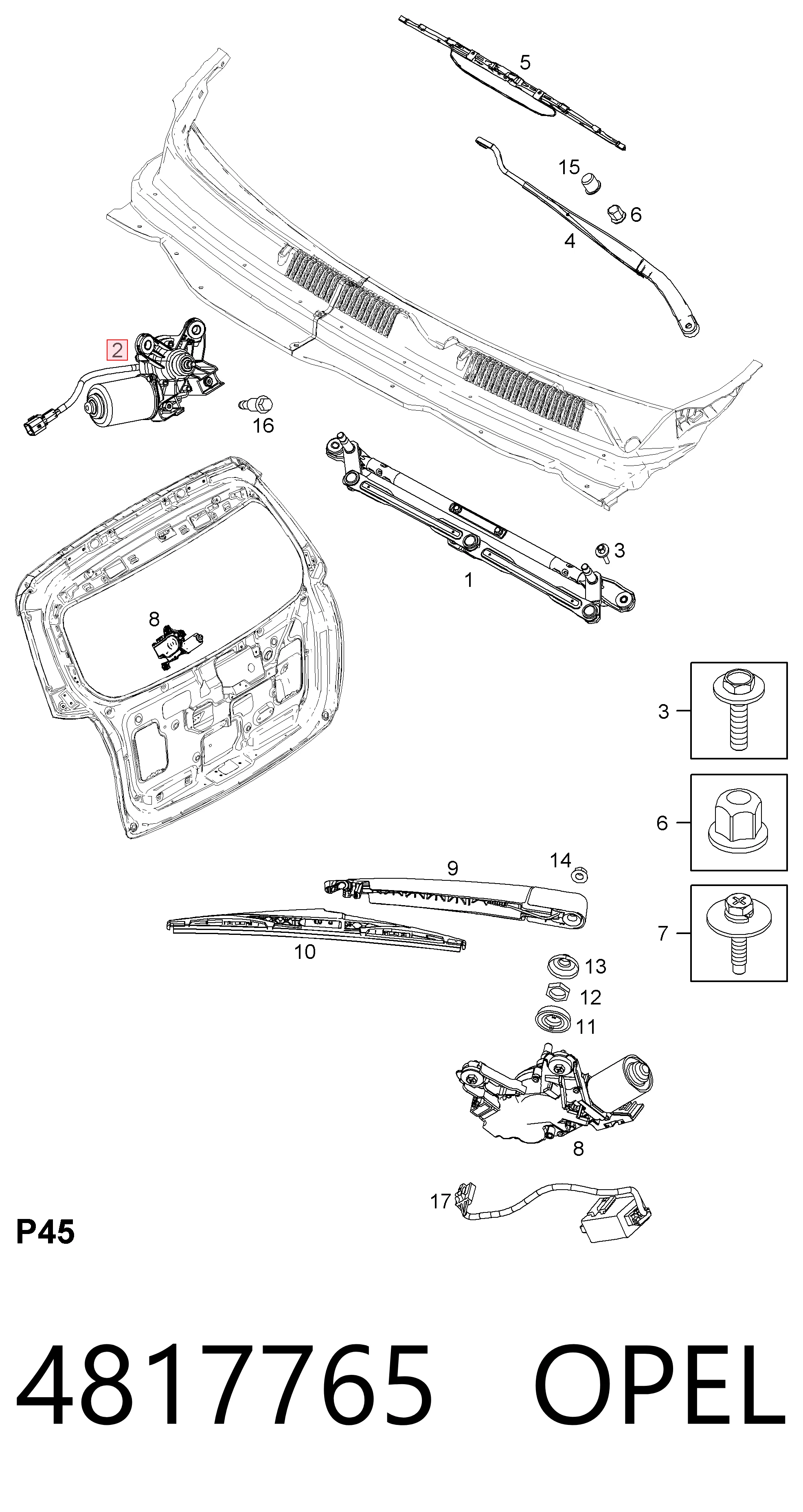 Двигун склоочисника лобового скла (трапеції) 20829043 Opel