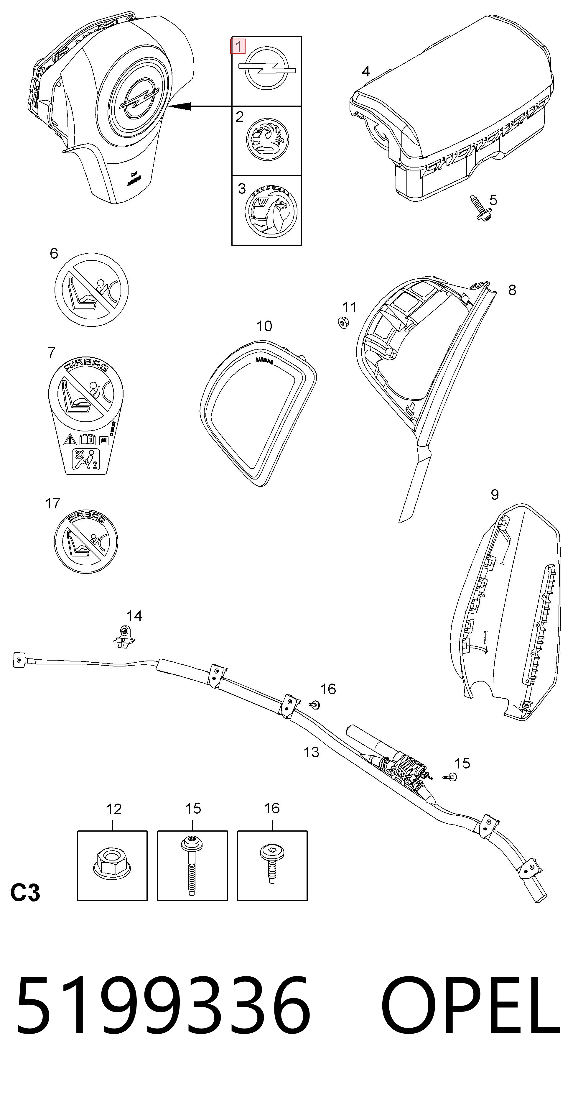 13235770 Peugeot/Citroen Подушка безпеки, водійська, AIRBAG