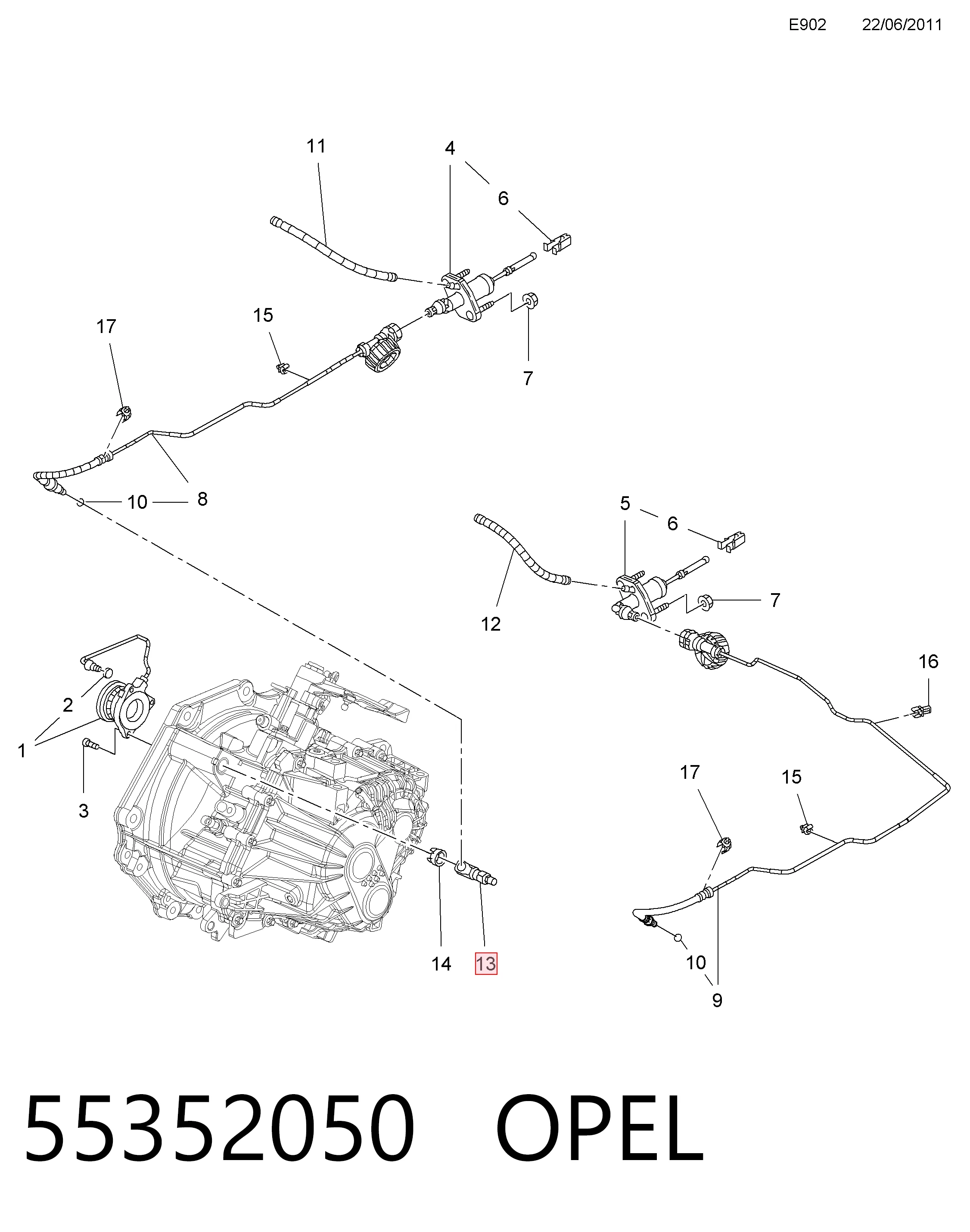 55352050 Opel Трійник трубки зчеплення