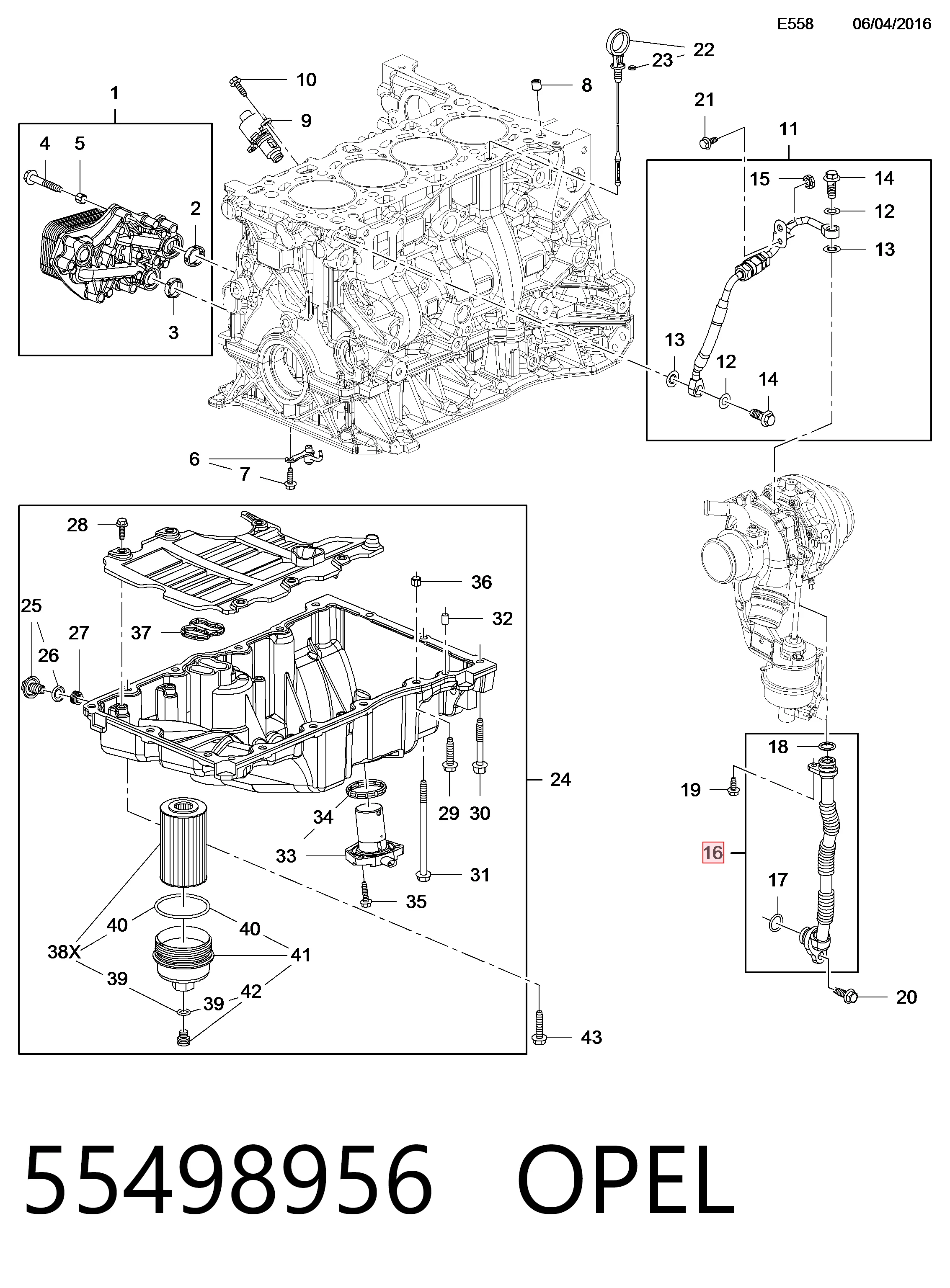 55498956 General Motors Трубка/шланг відводу масла від турбіни