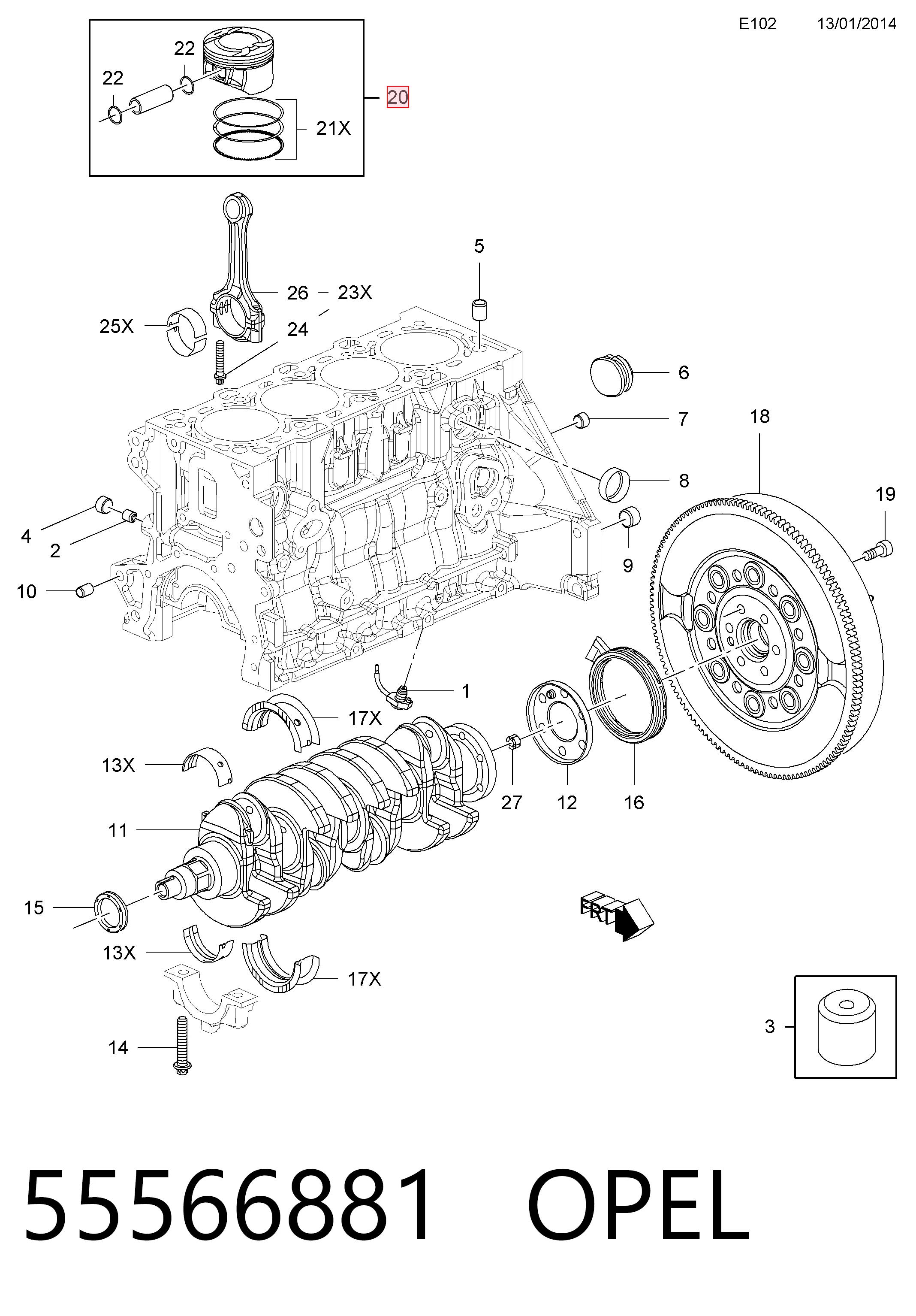Поршень в комплекті на 1 циліндр, STD 55559653 General Motors