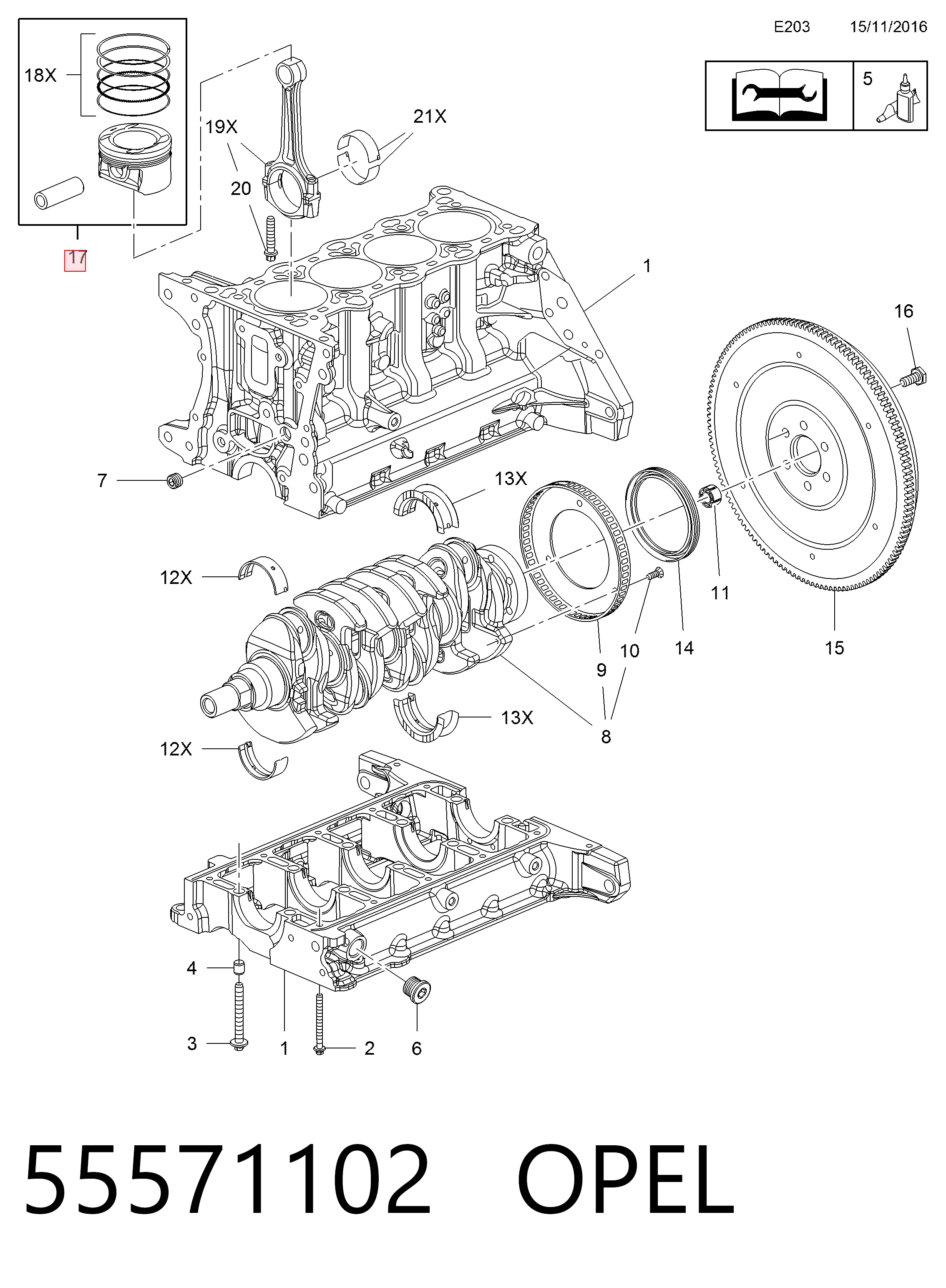 Поршень в комплекті на 1 циліндр, STD Mahle Original 011PI00110000