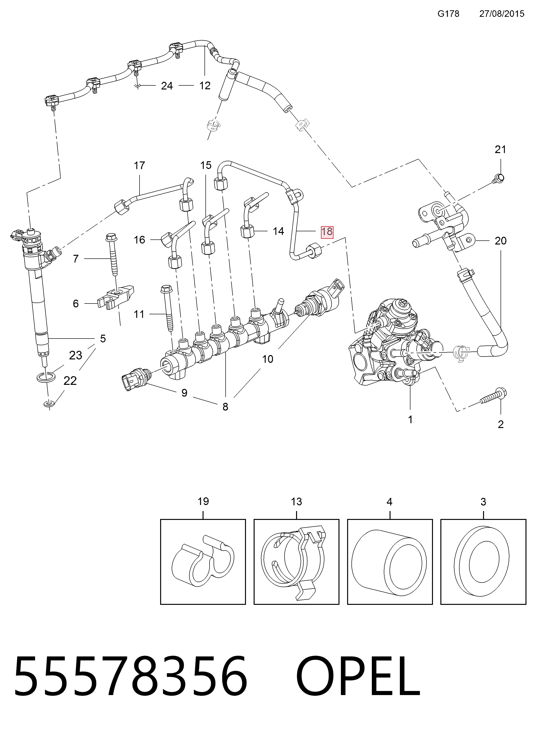 55578356 Peugeot/Citroen Трубка паливна, від ПНВТ до паливної рейки