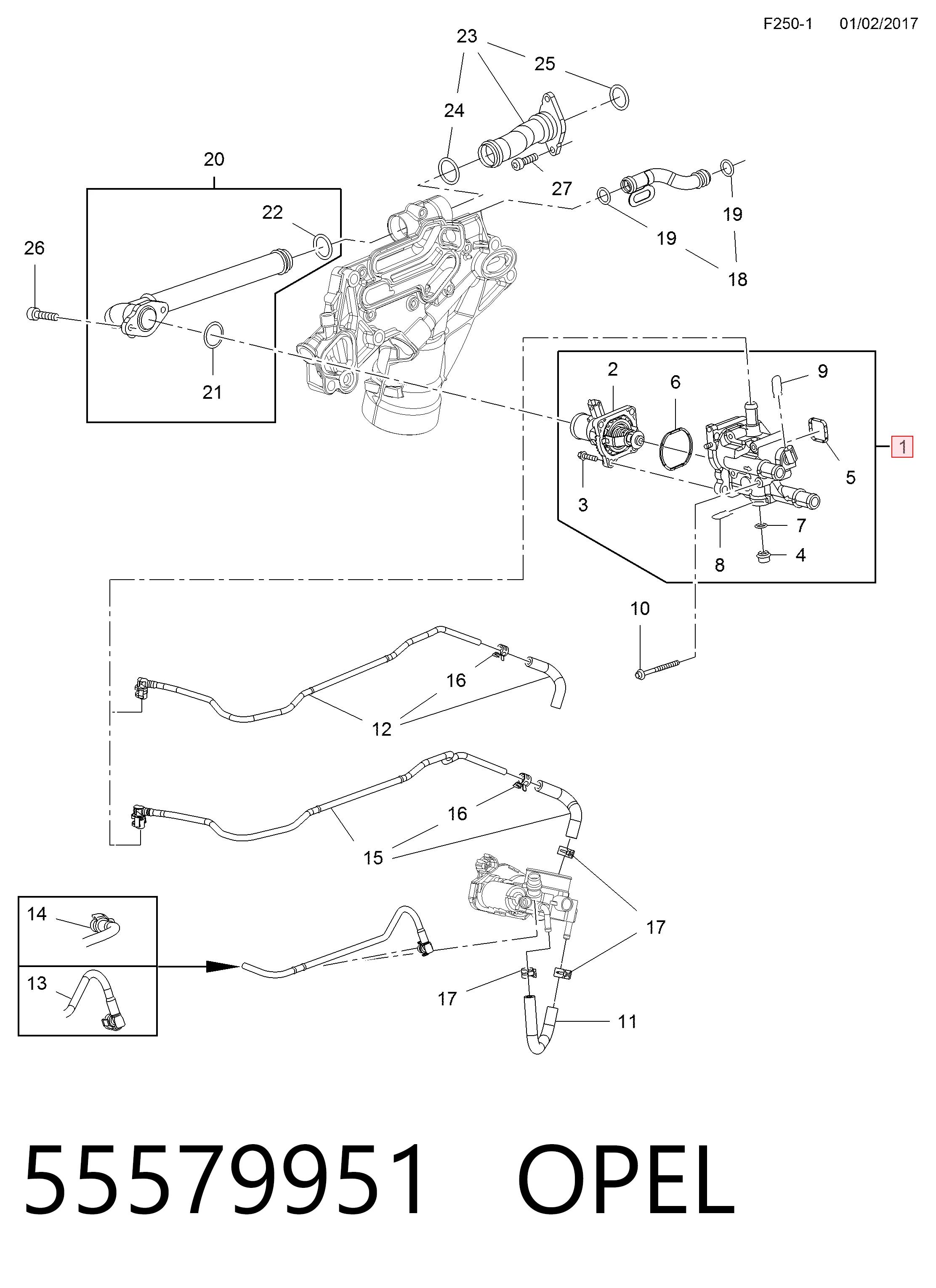 55579951 Opel Корпус термостата в зборі
