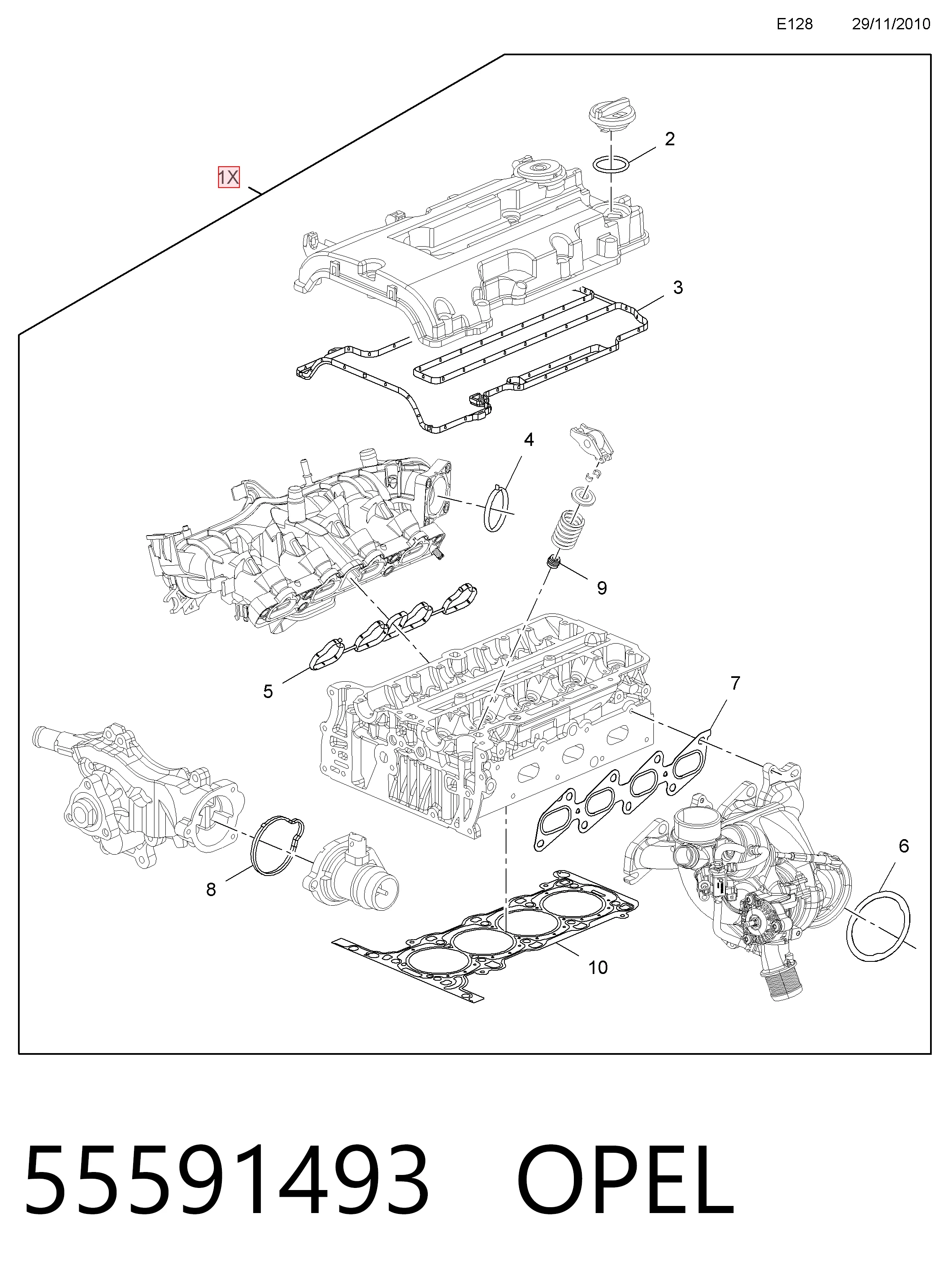 Комплект прокладок двигуна, верхній General Motors 95507853 ціна, від 110.63 USD