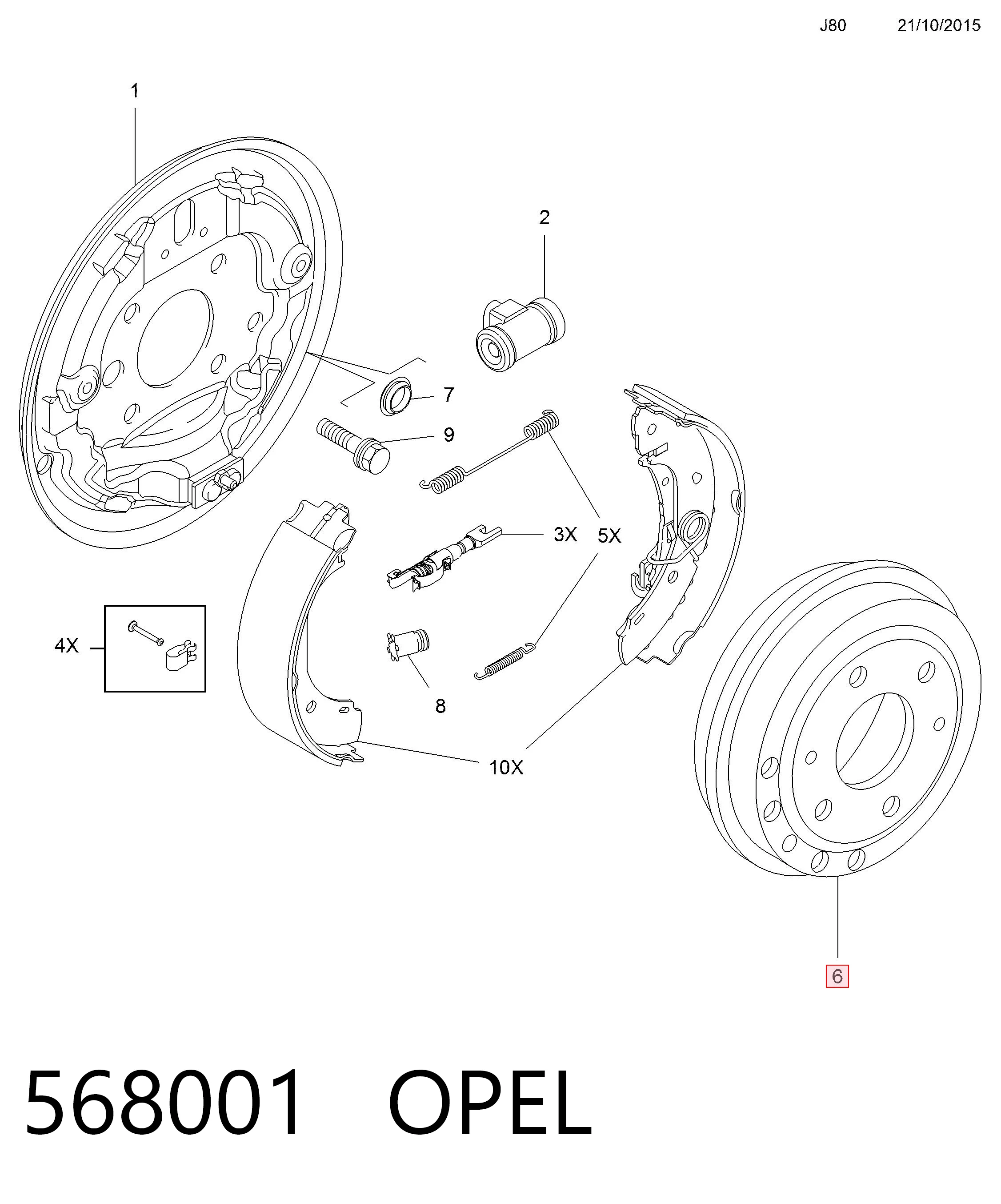 568001 Opel Колодки гальмівні задні, барабанні