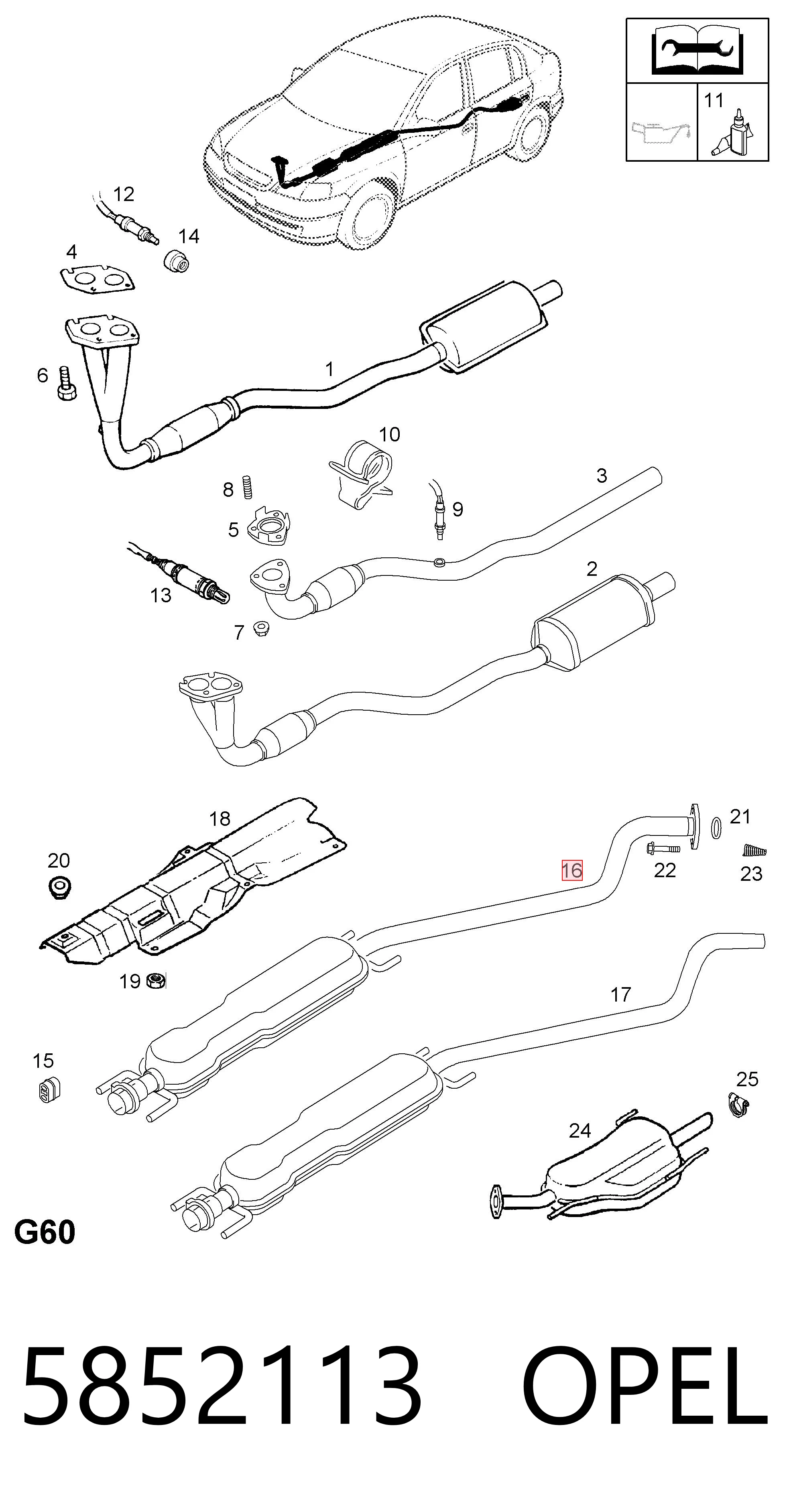 5852113 Opel Середній глушник