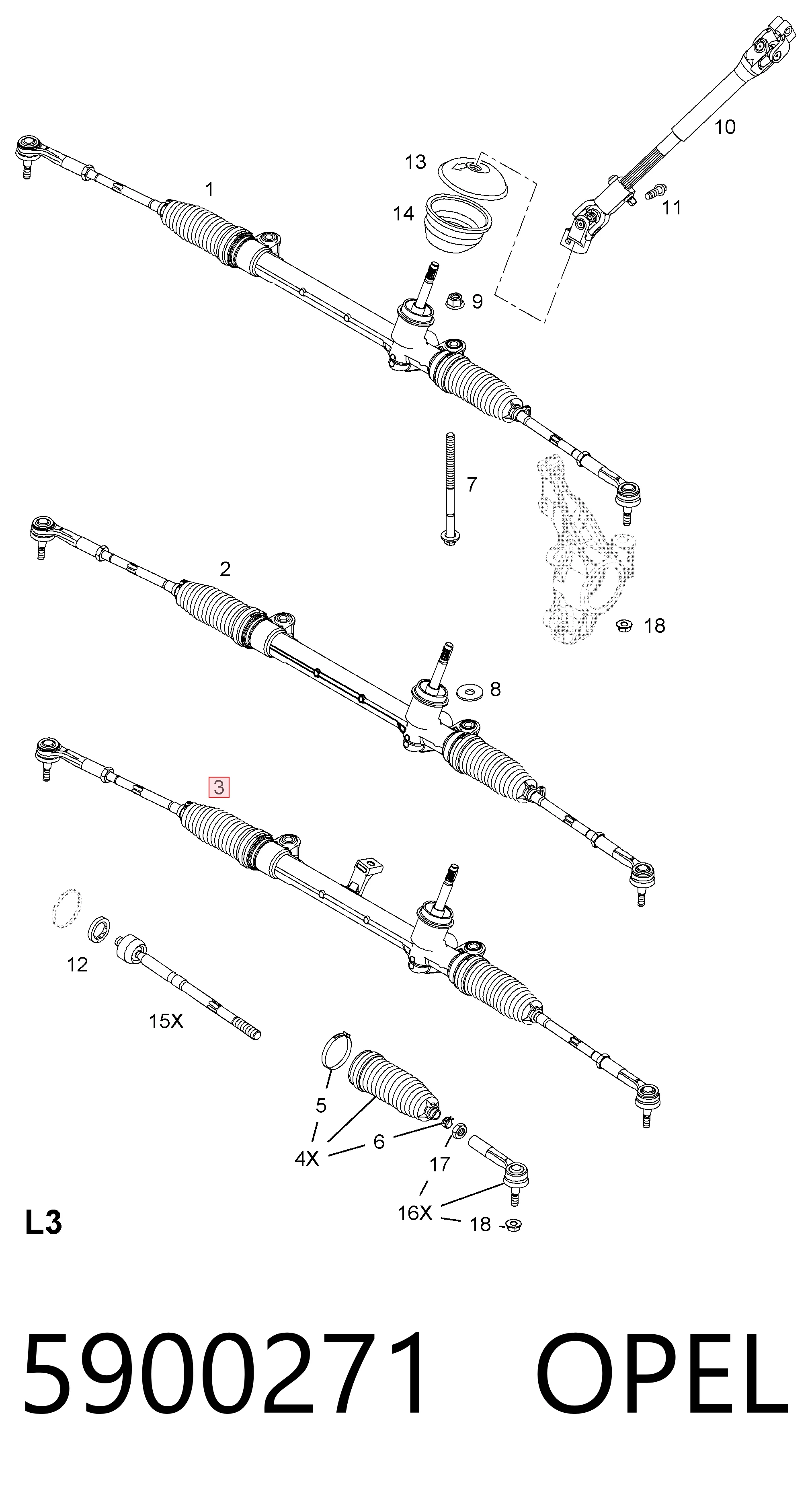 Кермова рейка General Motors 93168415