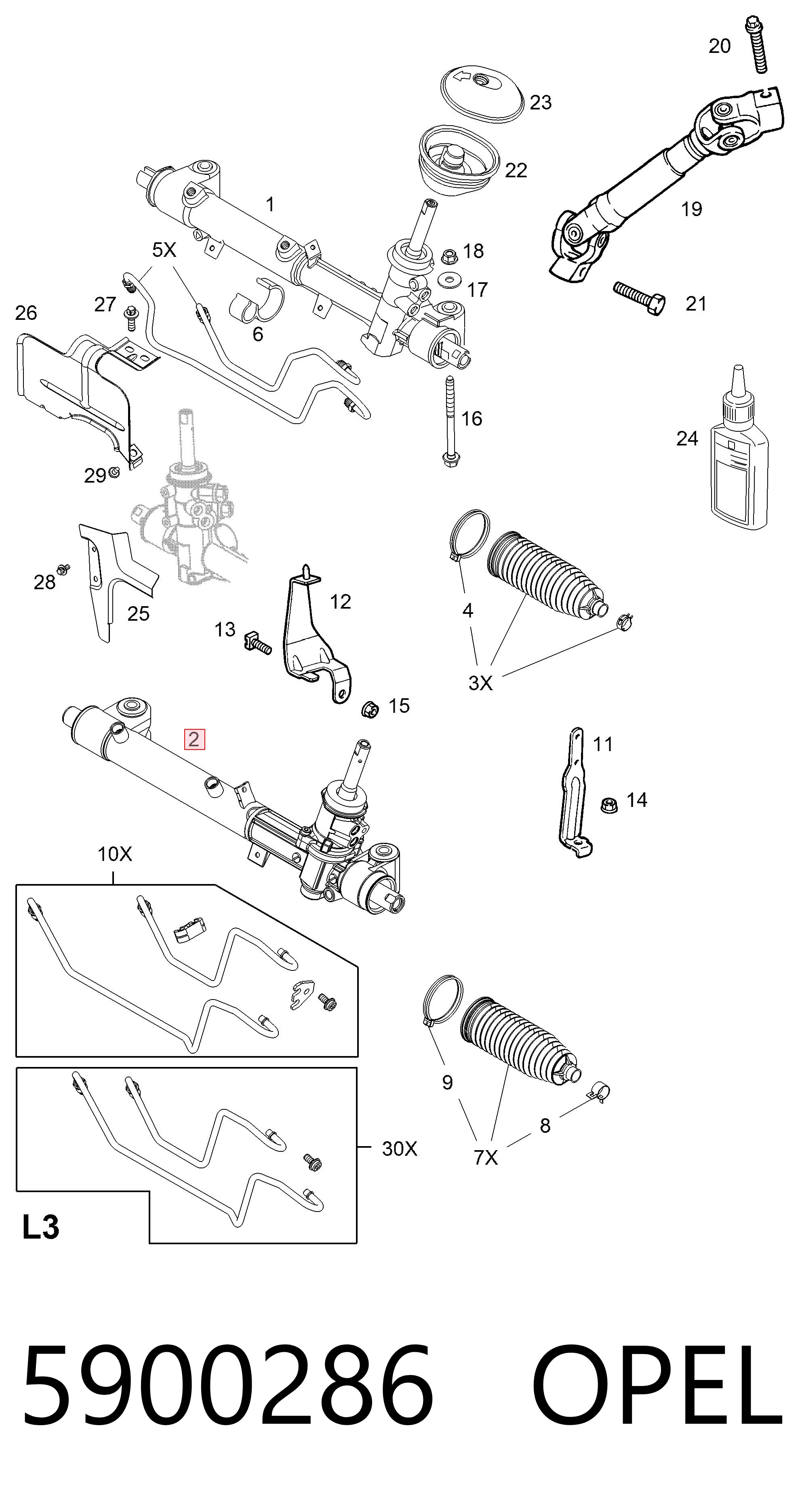 5900286 Opel Рейковий рульовий механізм