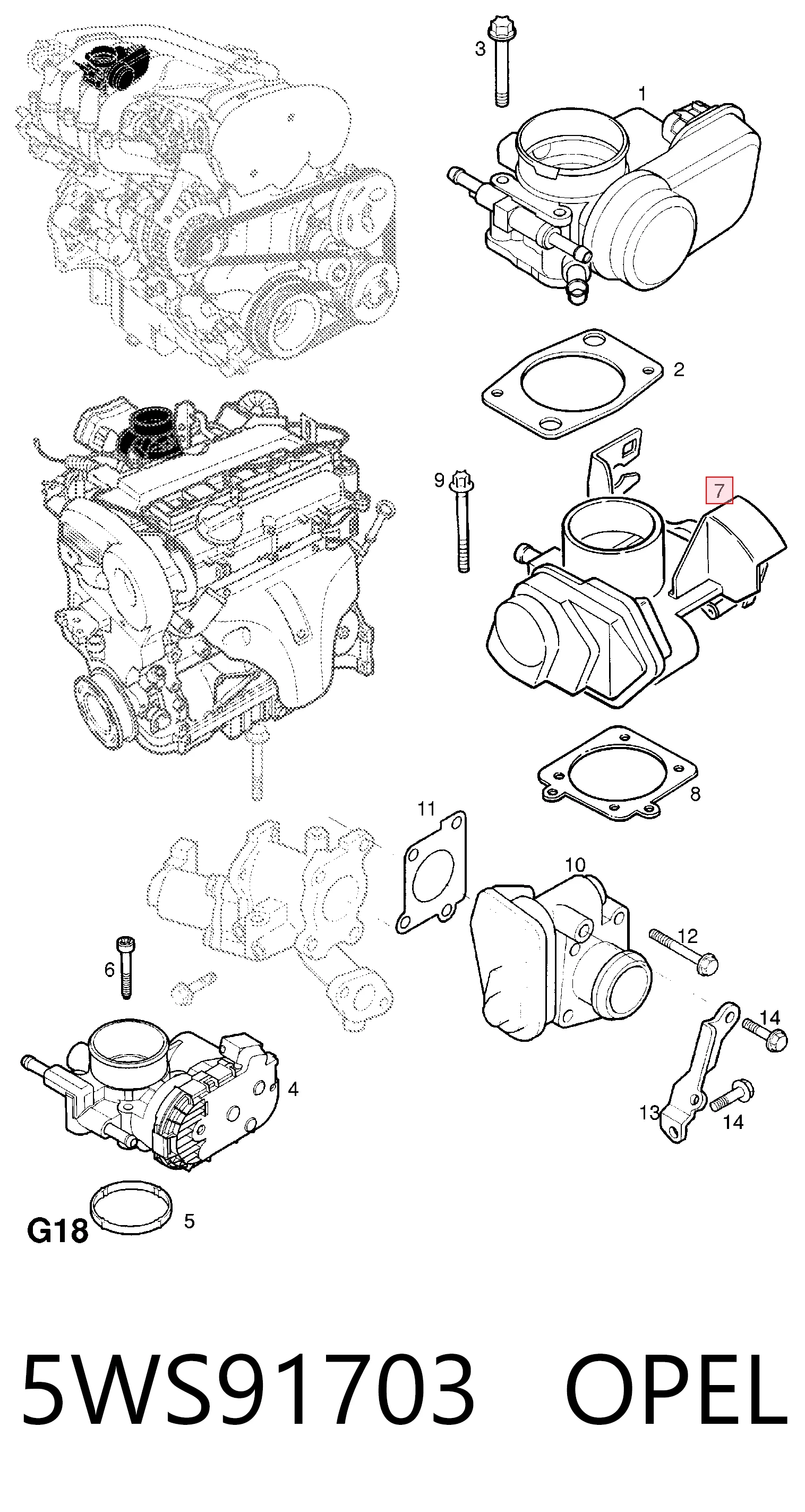 5WS91703 Opel Дросільна заслінка в зборі