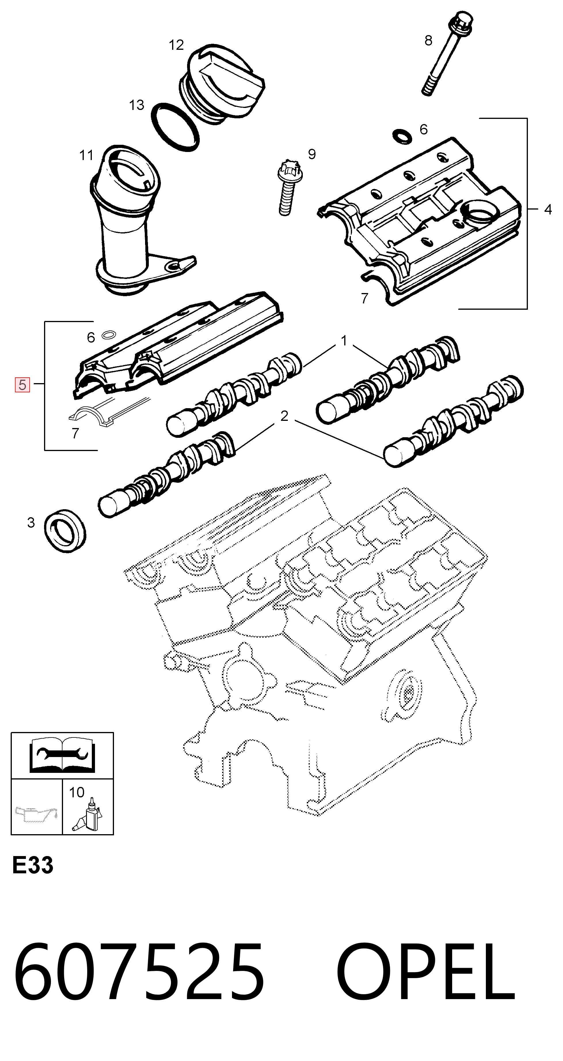 607525 General Motors Комплект прокладок двигуна, верхній