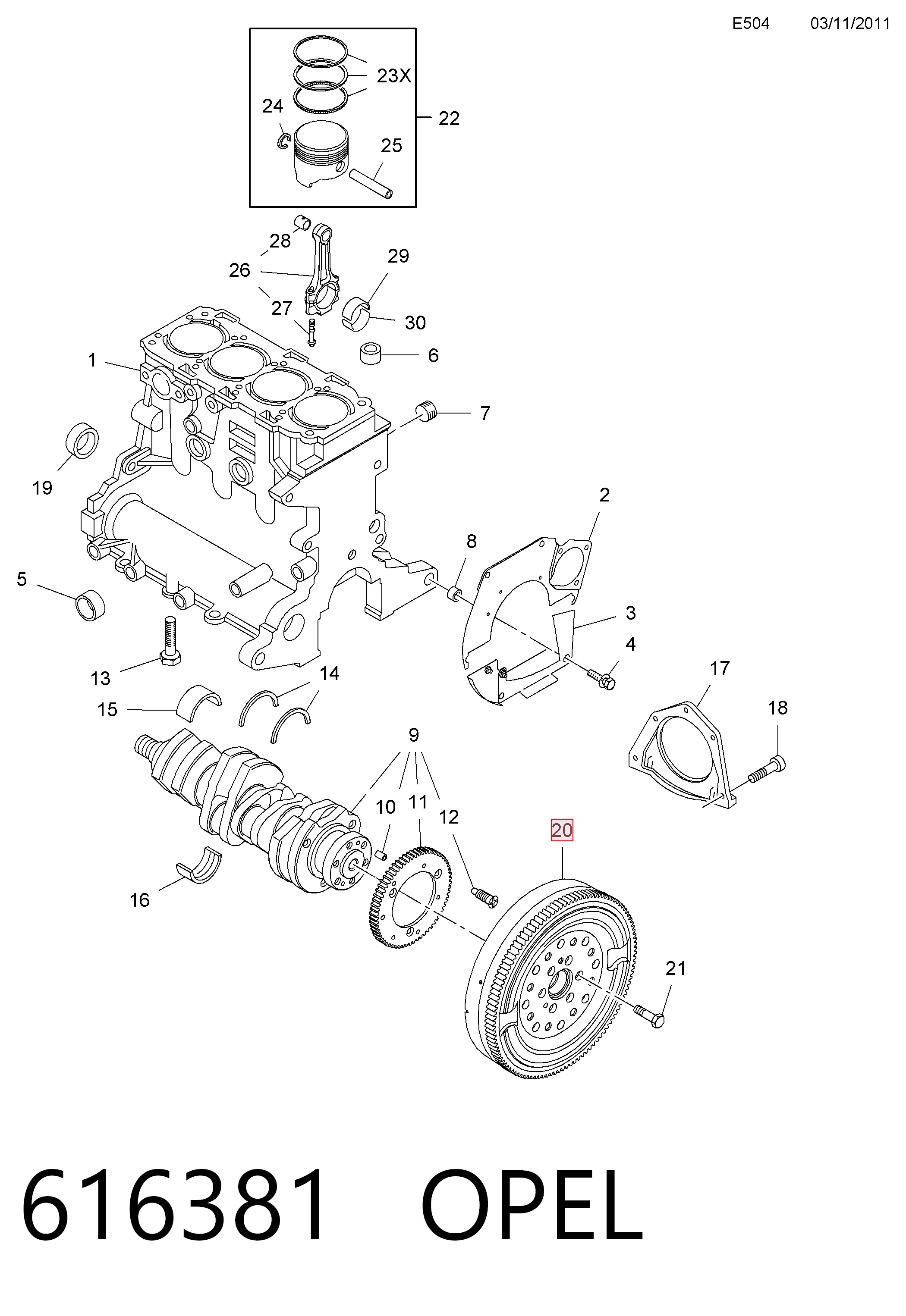 Купити 616375 Opel Маховик із зубчастим ободом в зборі