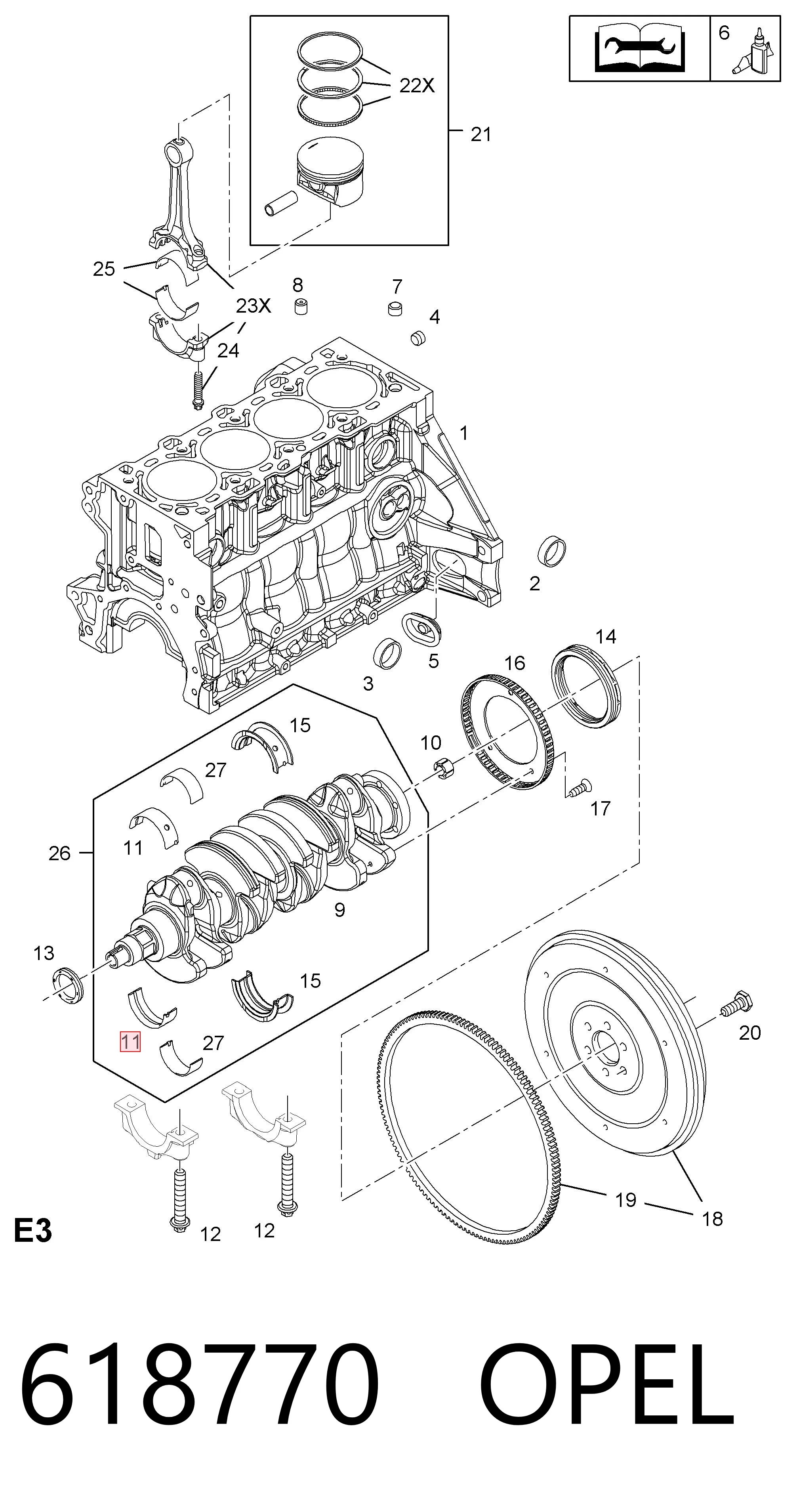 618770 Opel Комплект підшипників ковзання коленвалу