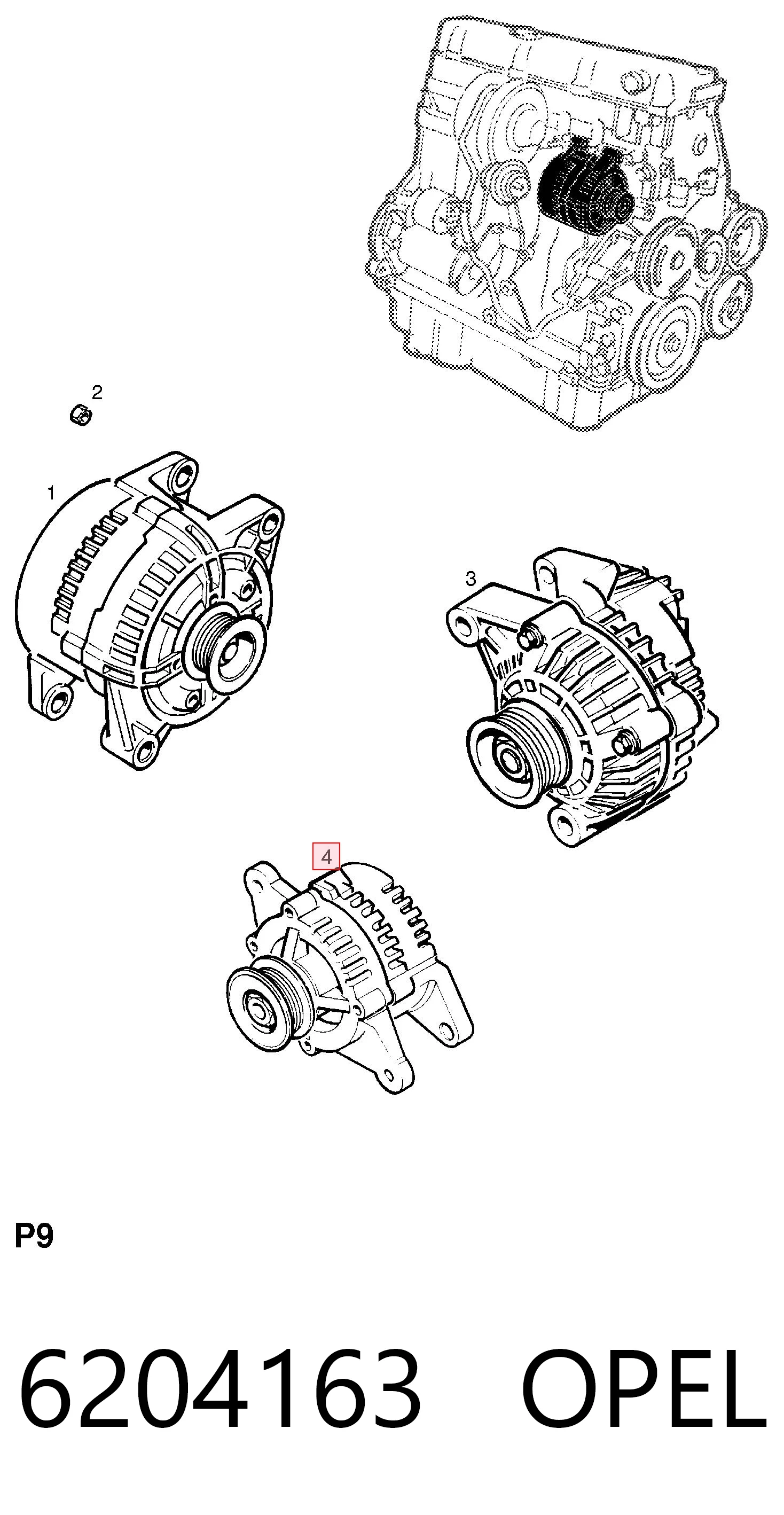 6204163 Opel Авто генератор