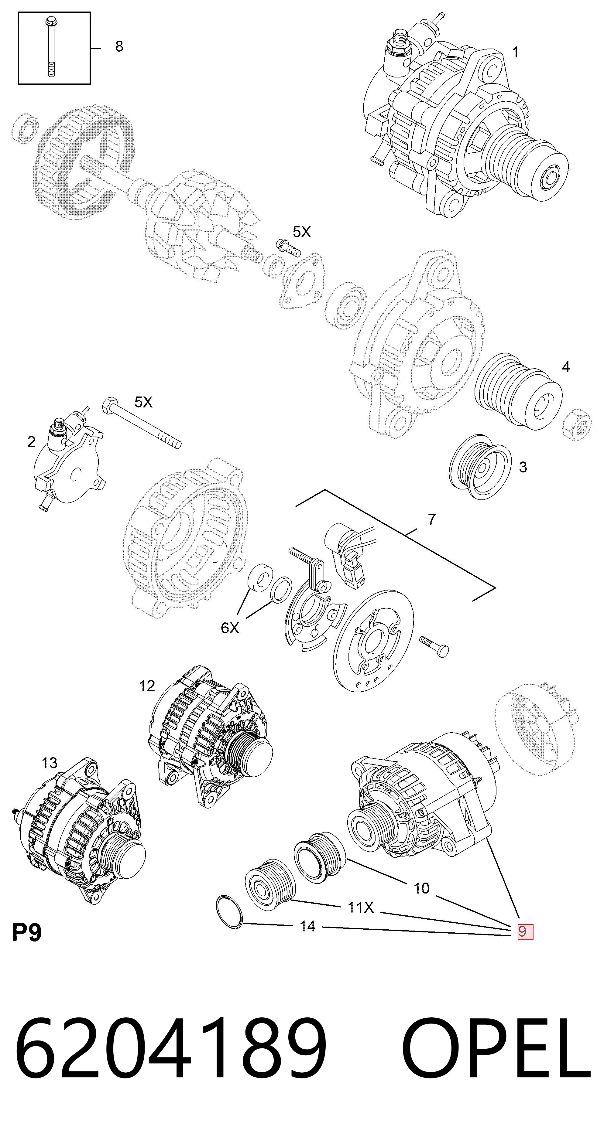 6204189 Opel Авто генератор