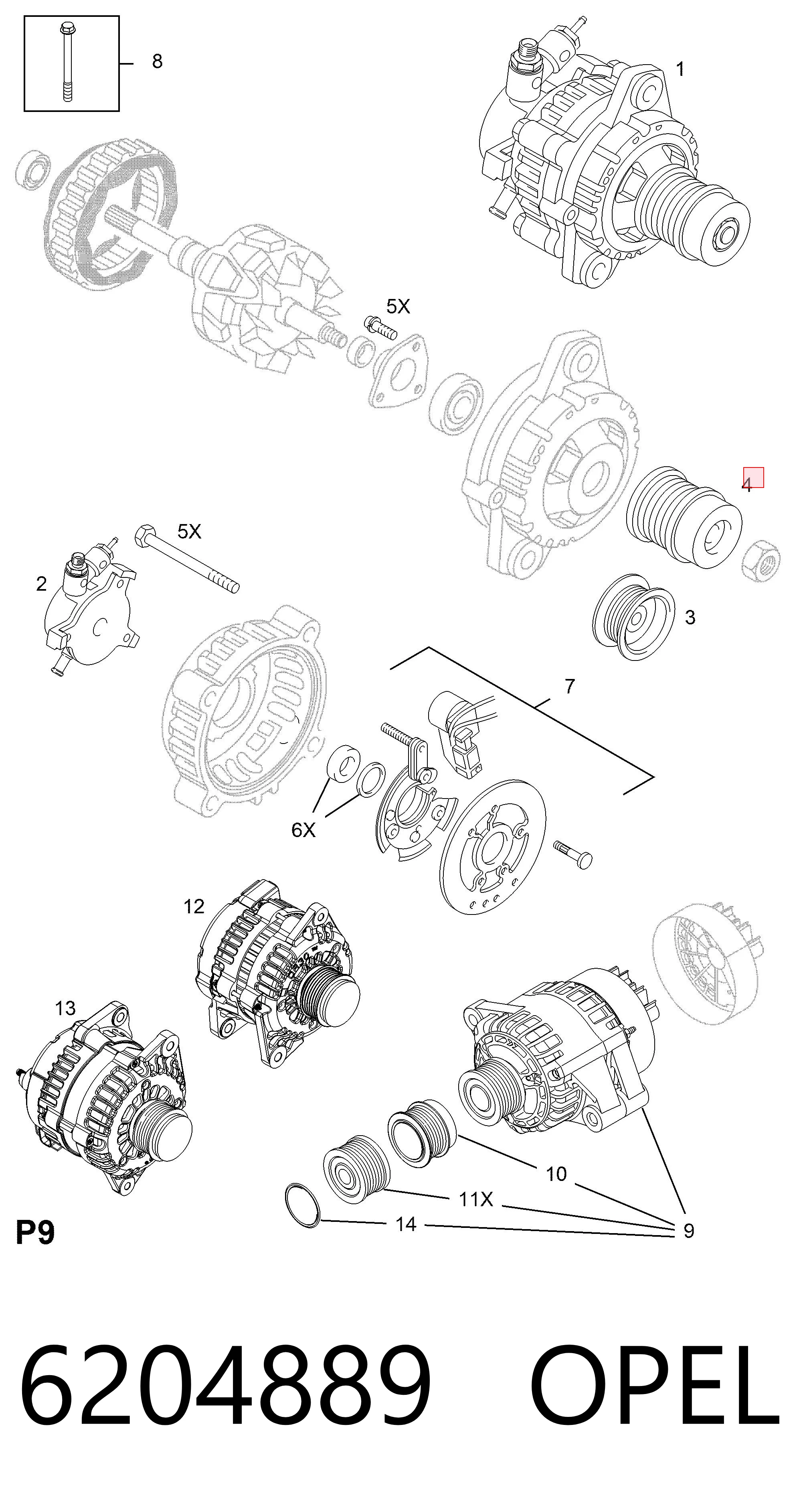 6204889 Opel Обгонна муфта генератора