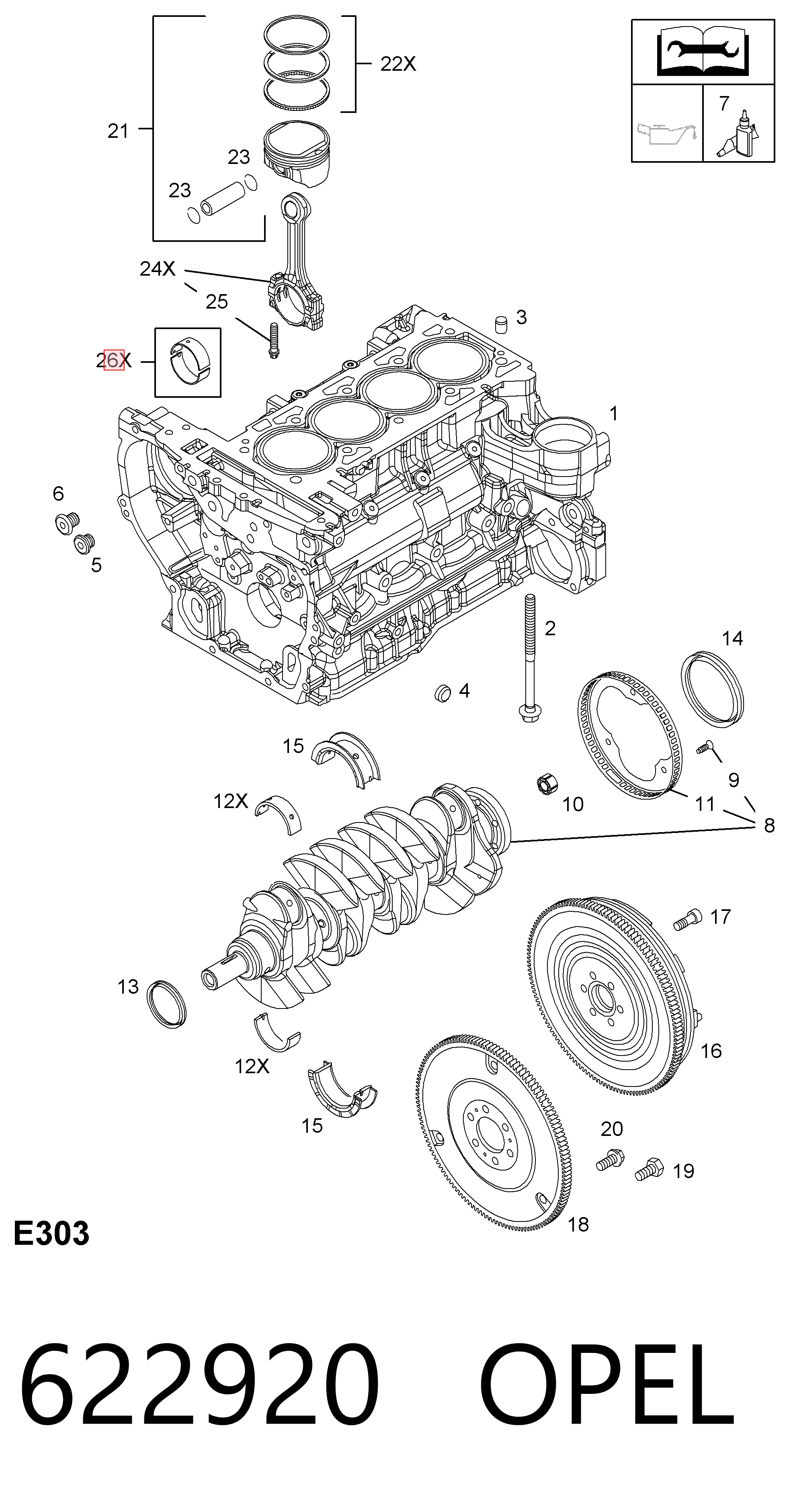 9196721 General Motors Вкладиші коленвала, шатунні, комплект, 1-й ремонт (+0,25)