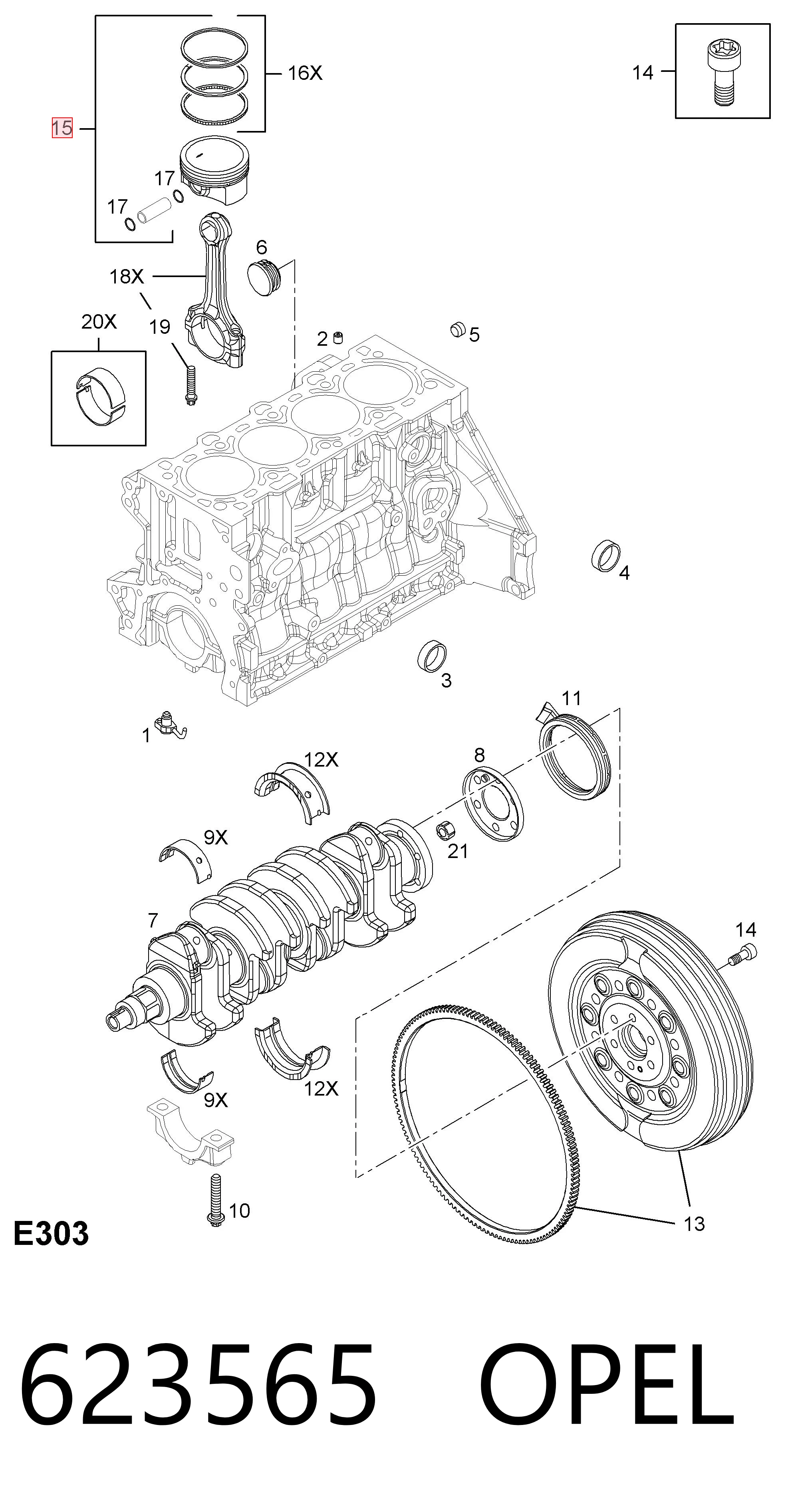 Поршень в комплекті на 1 циліндр, STD 55561413 Peugeot/Citroen