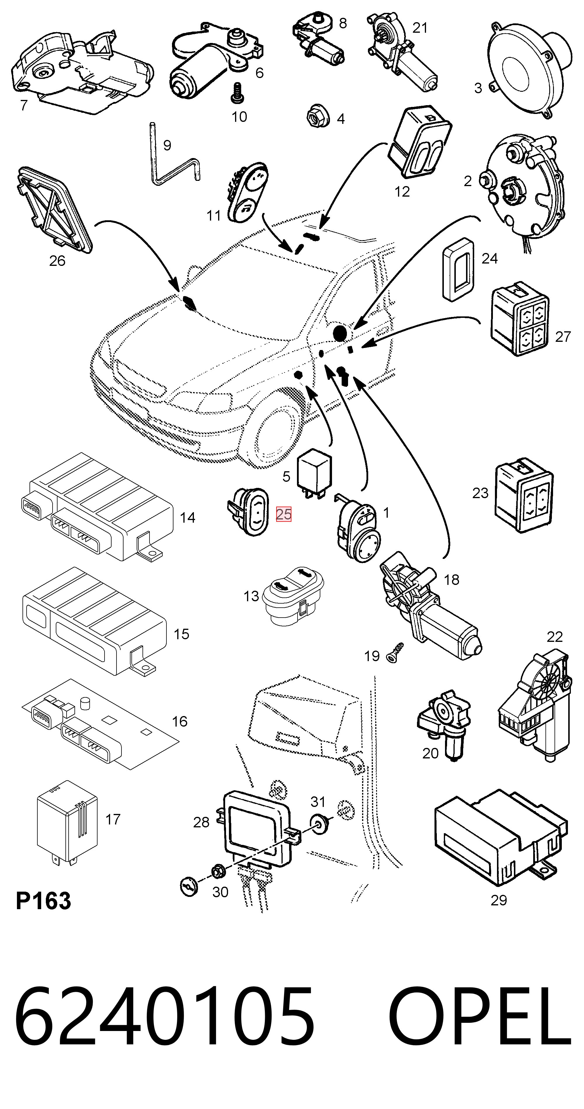 Кнопка вмикання двигуна склопідіймача задня 6240105 General Motors