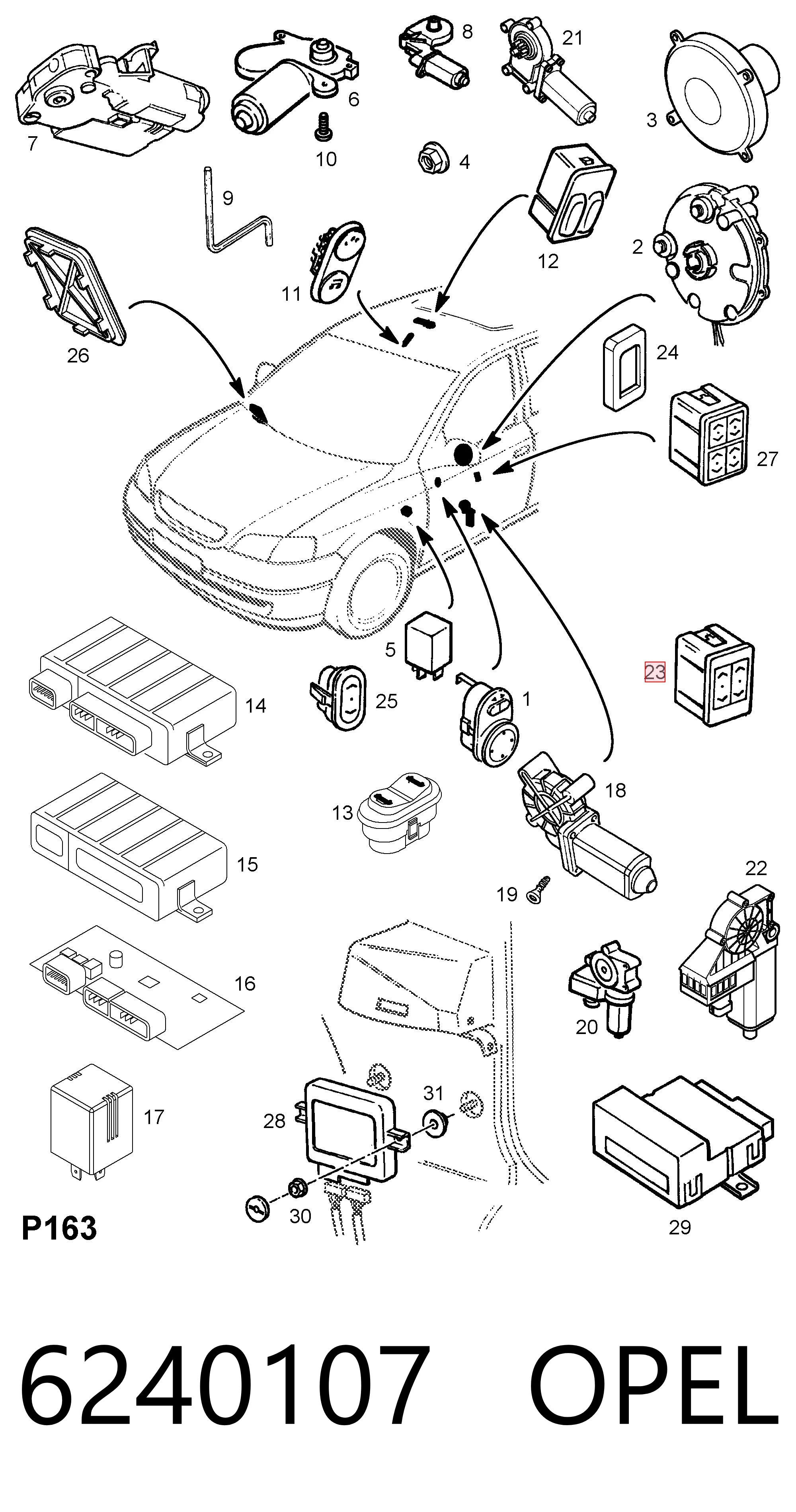 6240107 Opel Кнопки переднього лівого склопід'ємника