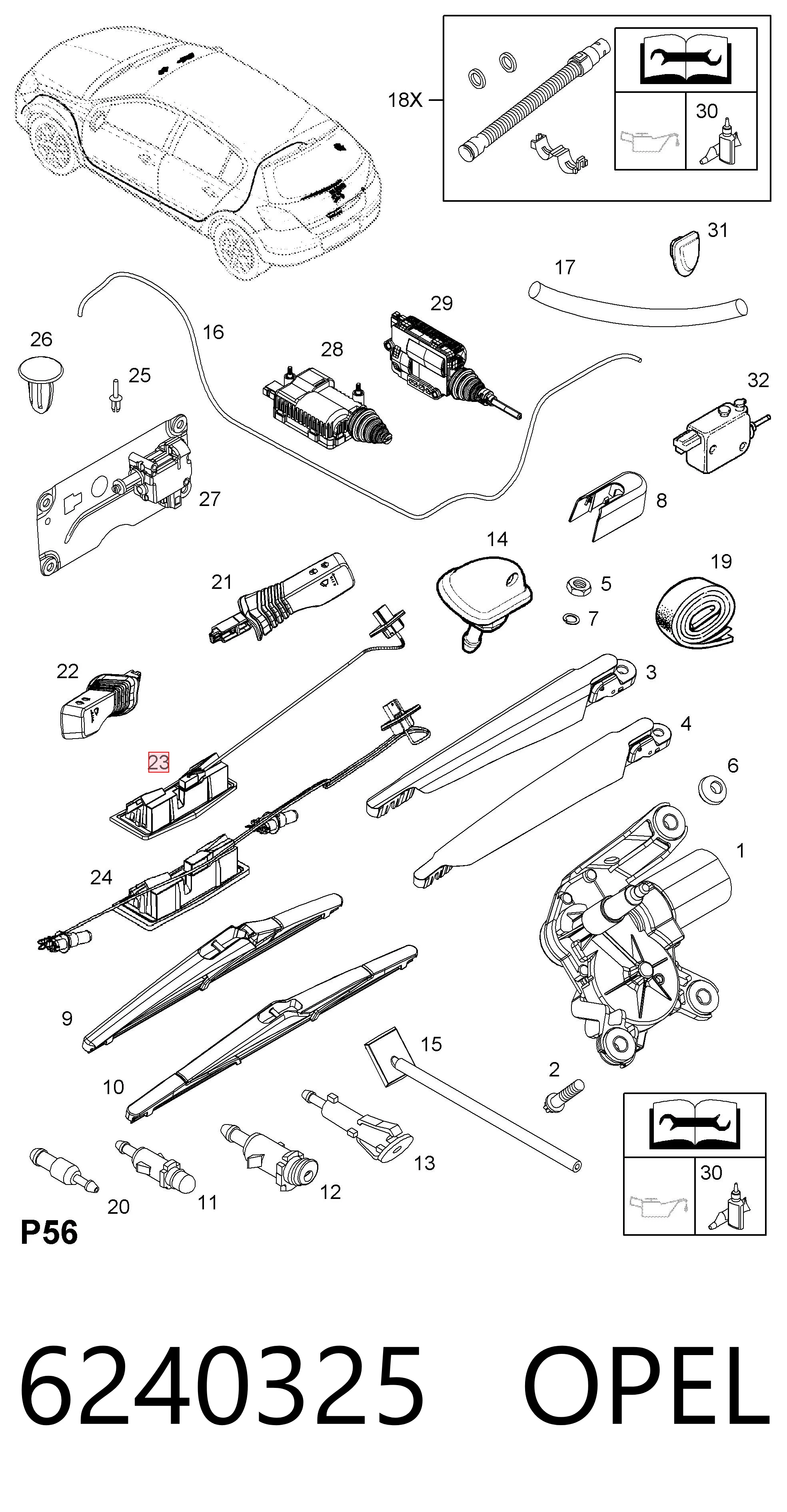 6240325 Opel Кнопка приводу замка задньої 3/5 двері (ляди)