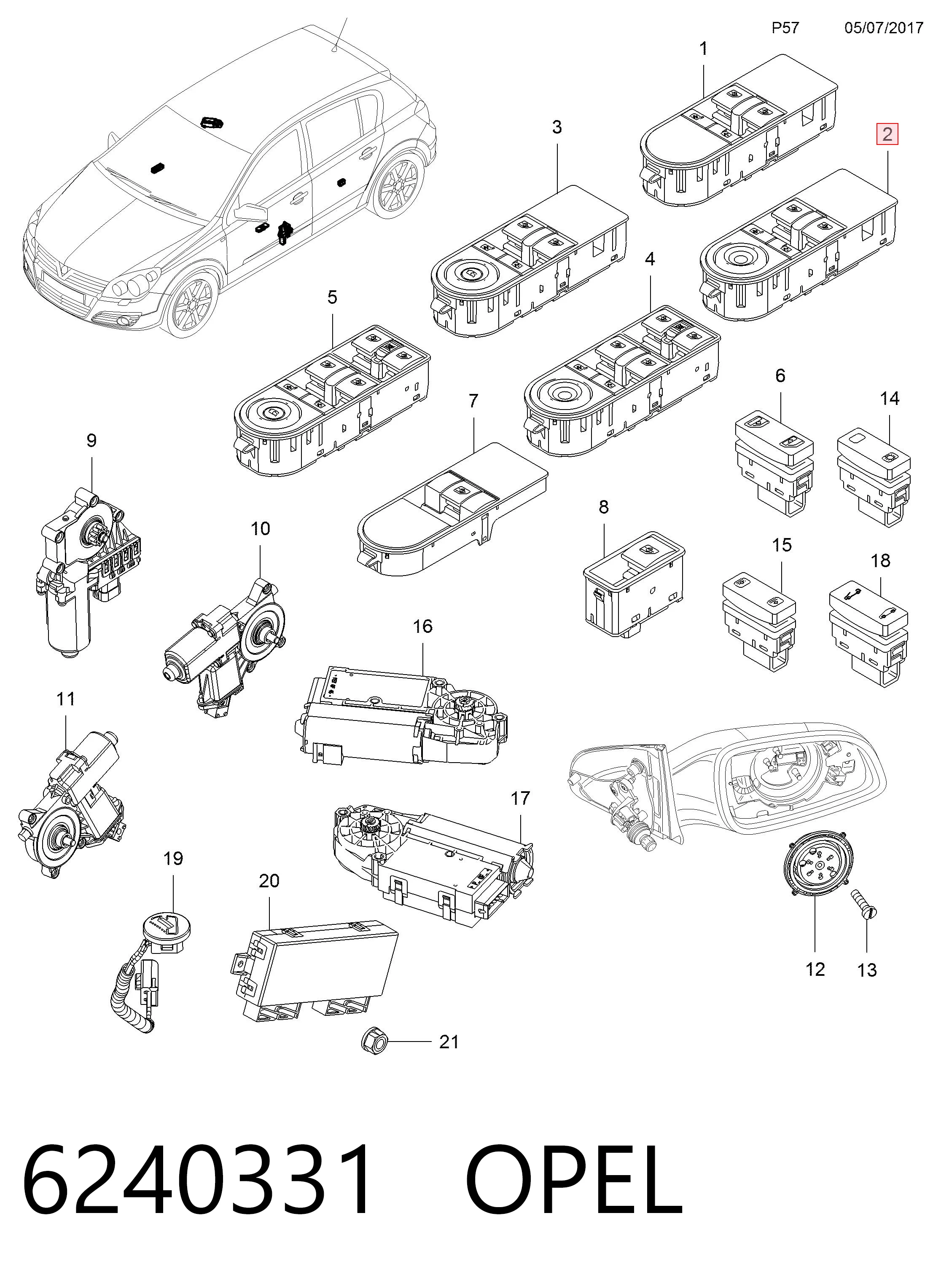 6240331 Opel Кнопки переднього лівого склопід'ємника