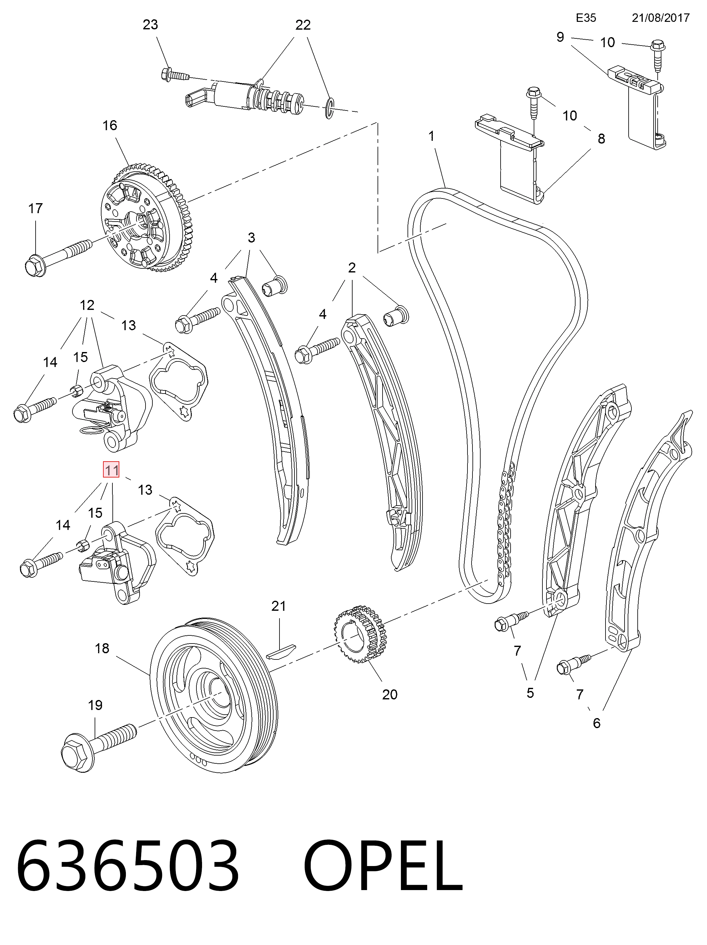 Натягувач ланцюга ГРМ Opel 0636503 ціна, від 13.94 USD