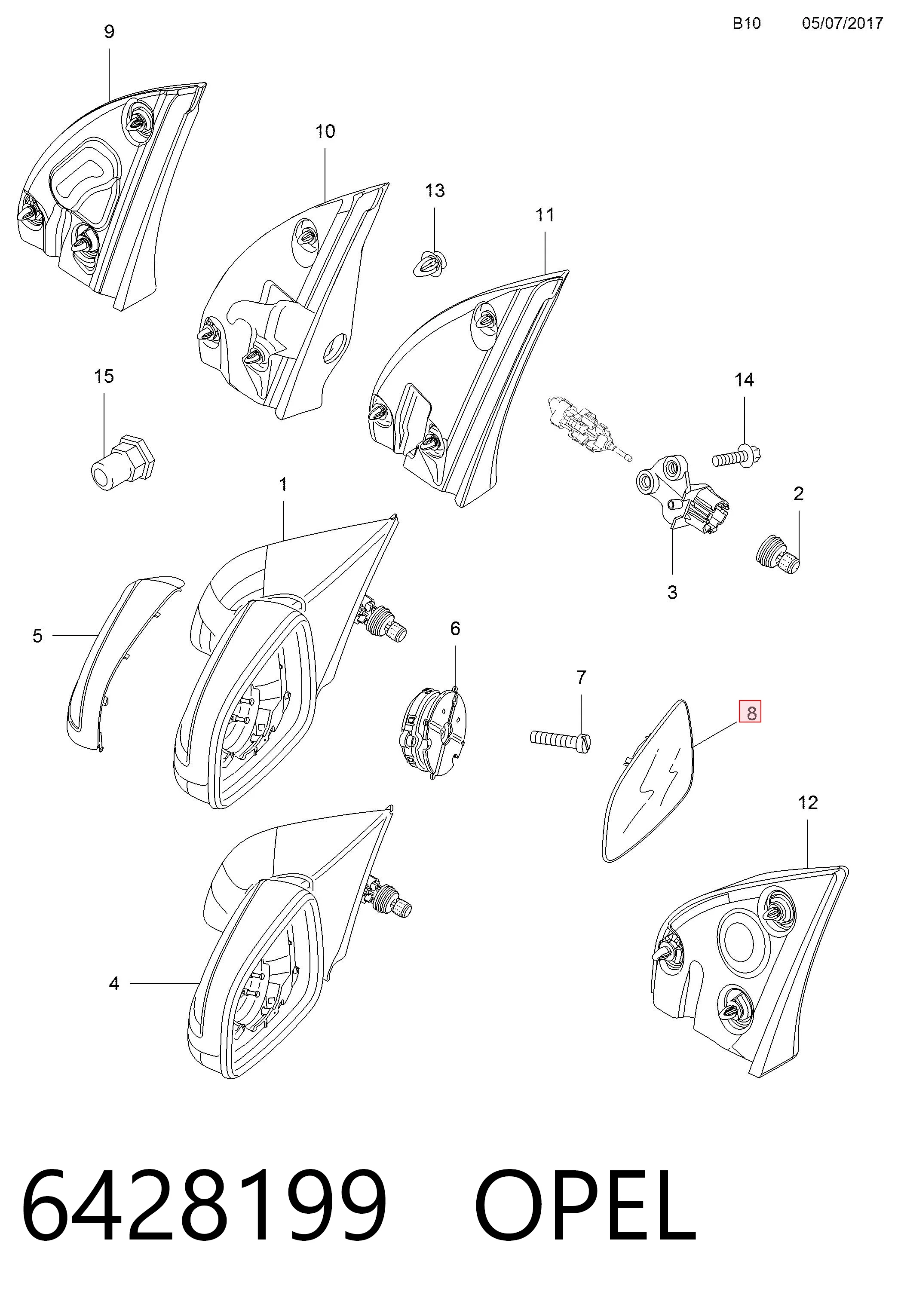 6428199 Opel Дзеркальний елемент правий