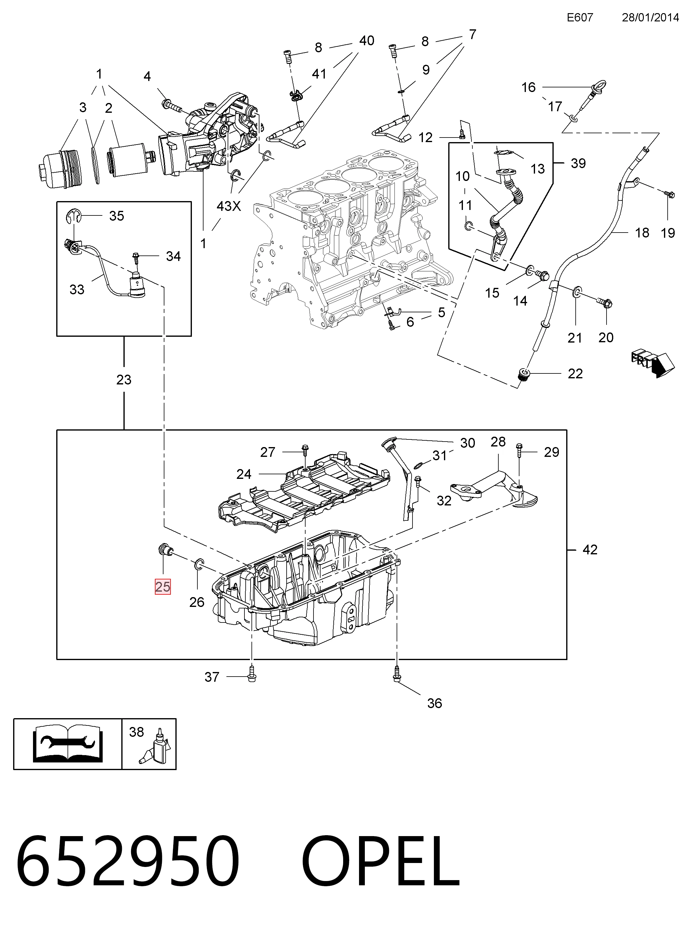 652950 Opel Пробка піддона двигуна