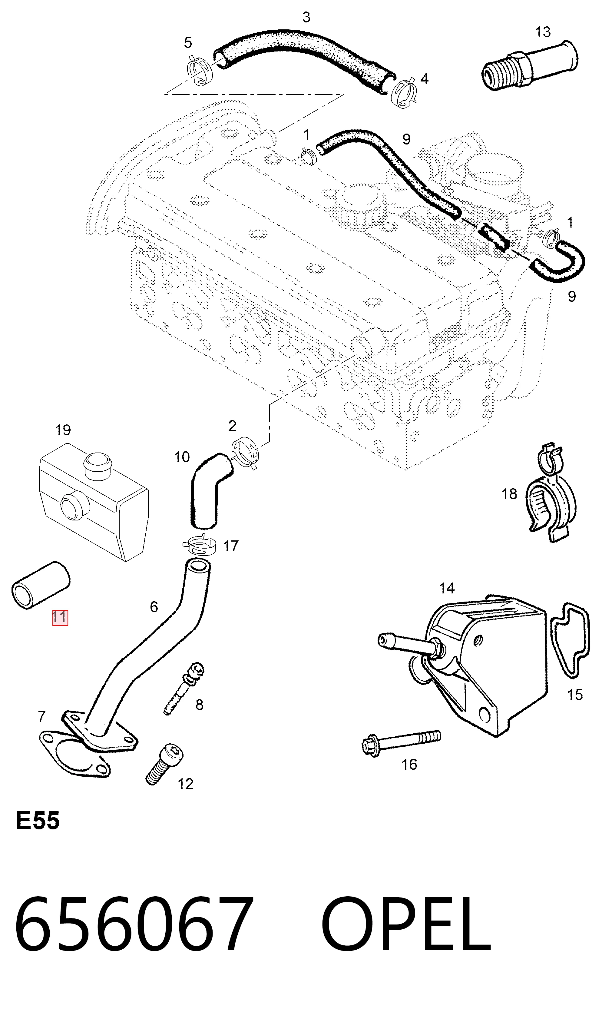 656067 Opel Шланг повітряний вентиляції картера