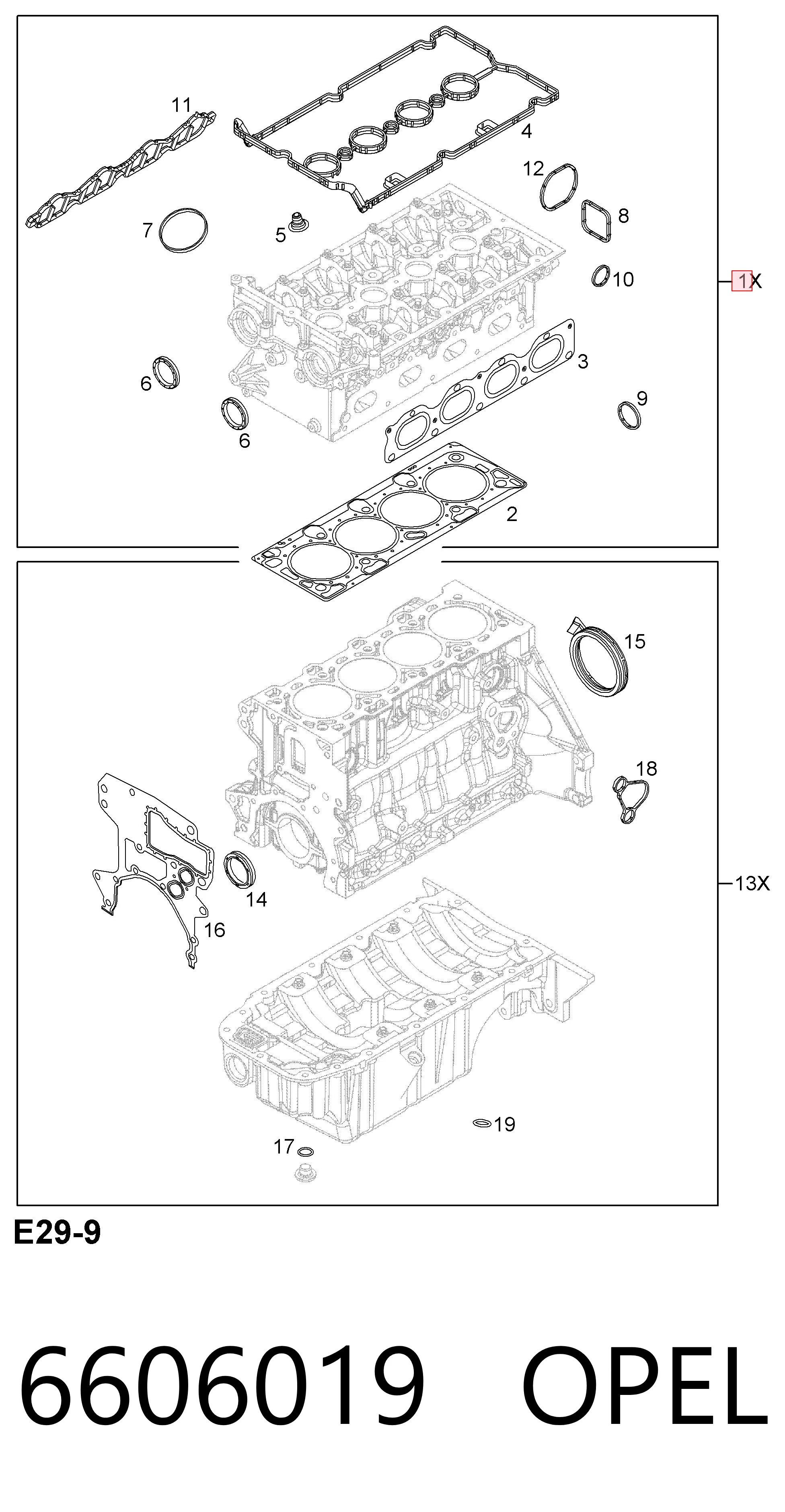 Комплект прокладок двигуна, верхній 93190885 General Motors