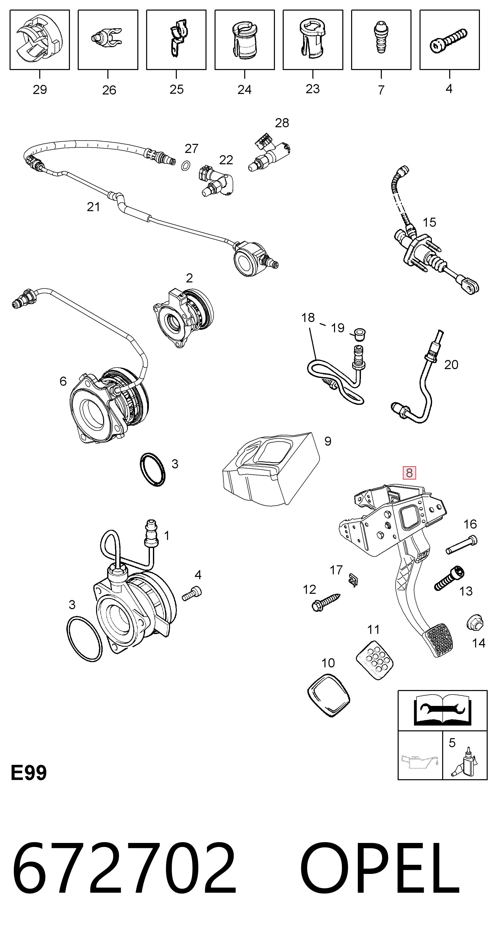 Педаль і привід управління зчепленням Opel Astra H універсал (L35) (2004 - 2014) ціна, від 18.32 USD