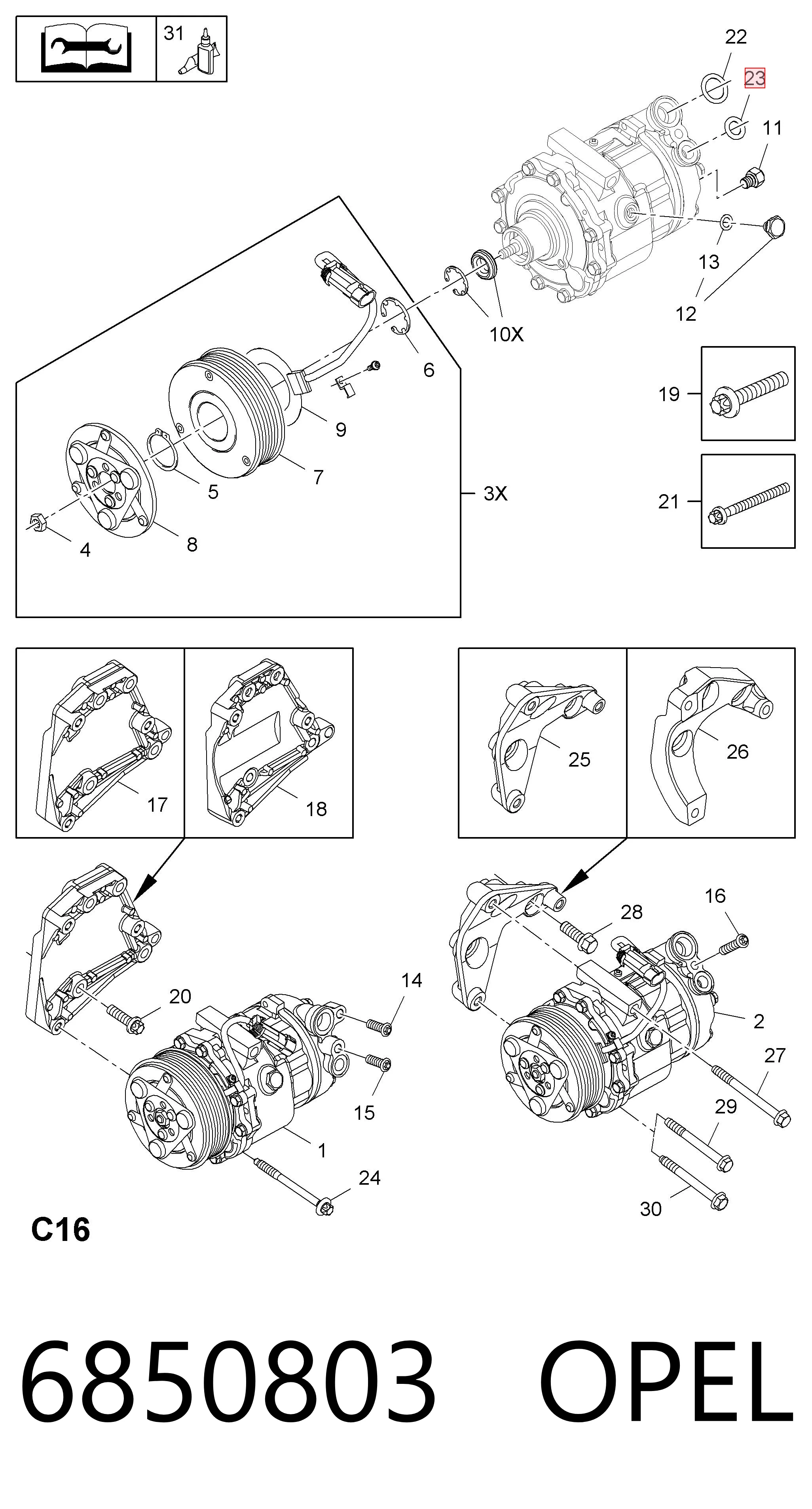 6850803 Opel Кільце ущільнювача шланга компресора, зворотнього