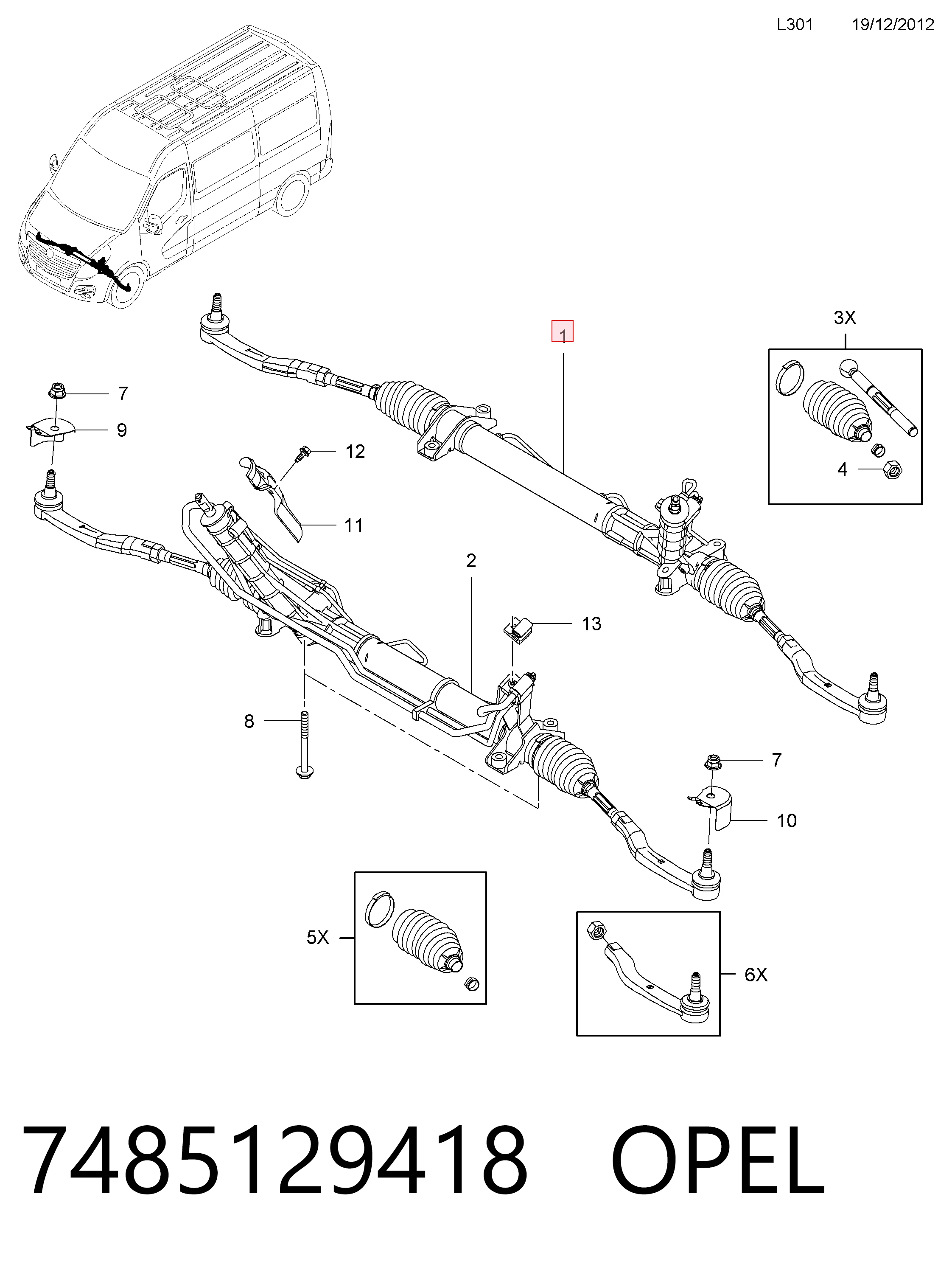 7485129418 Opel Рейковий рульовий механізм