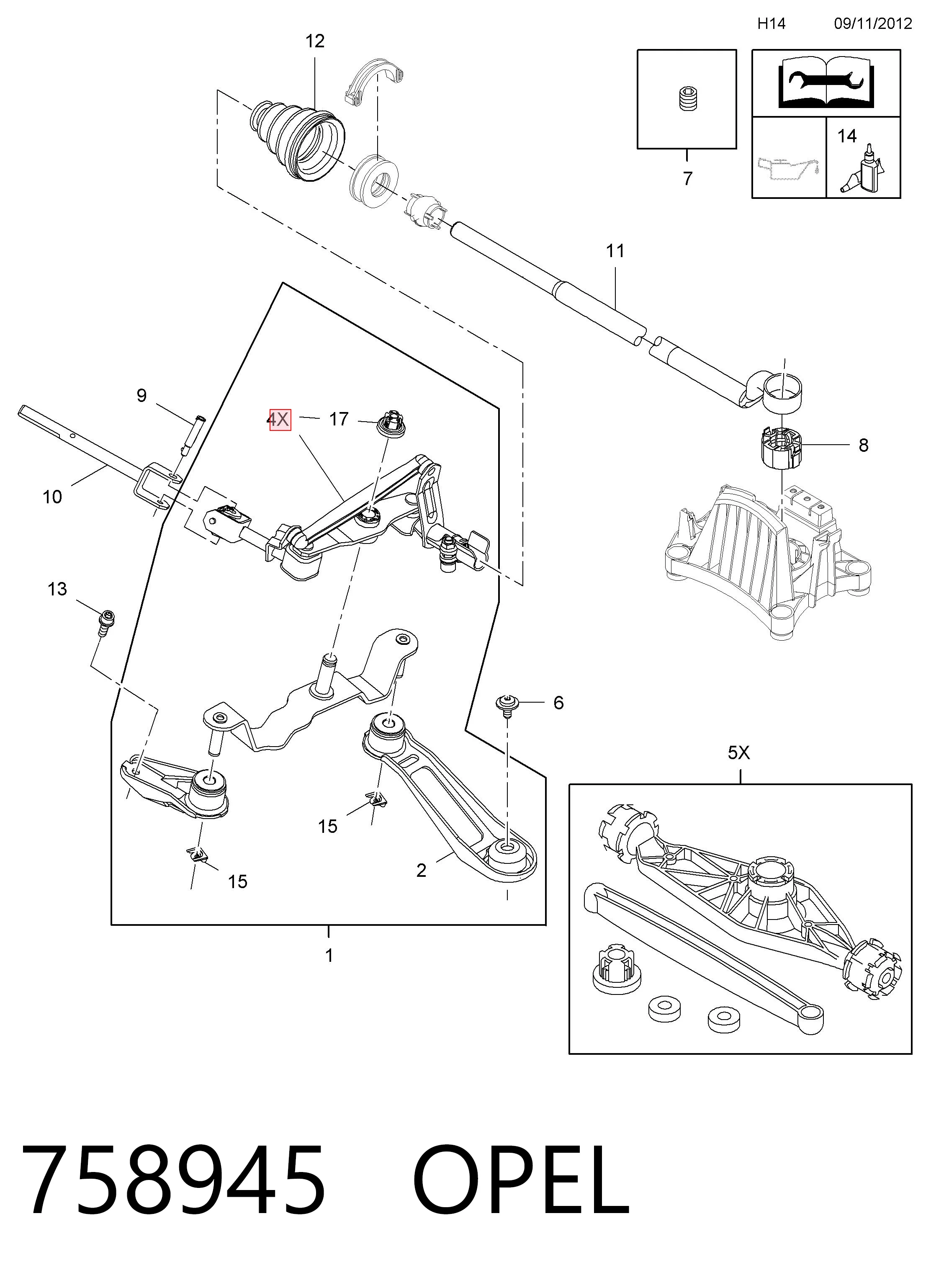 758945 Opel Кронштейн куліси КПП