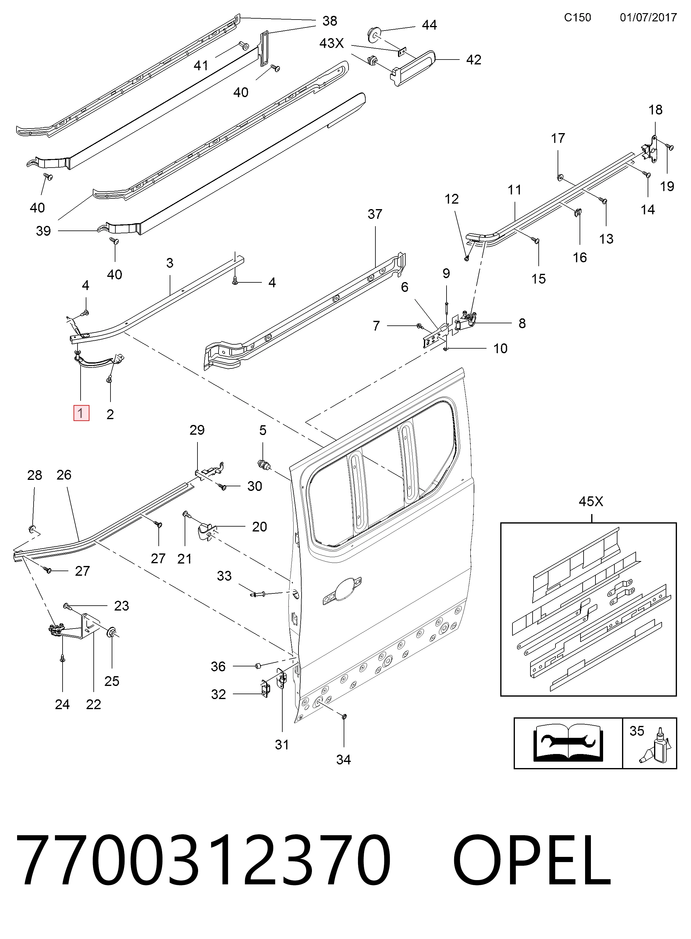 7700312370 Opel Ролик дверей бічних/зсувних, правий верхній