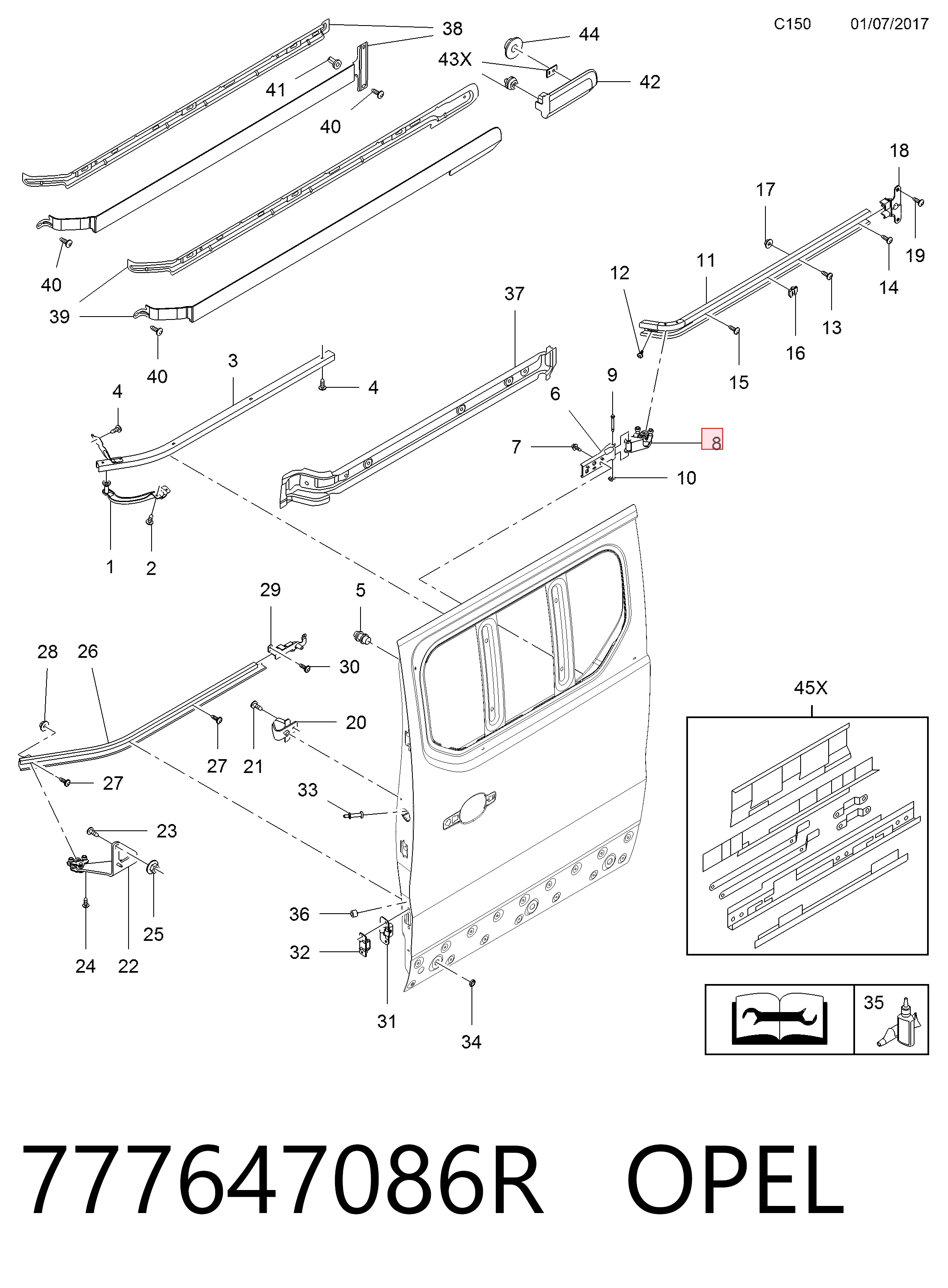 Ролик двері бічної/зсувної, правий центральний Peugeot/Citroen 93451865