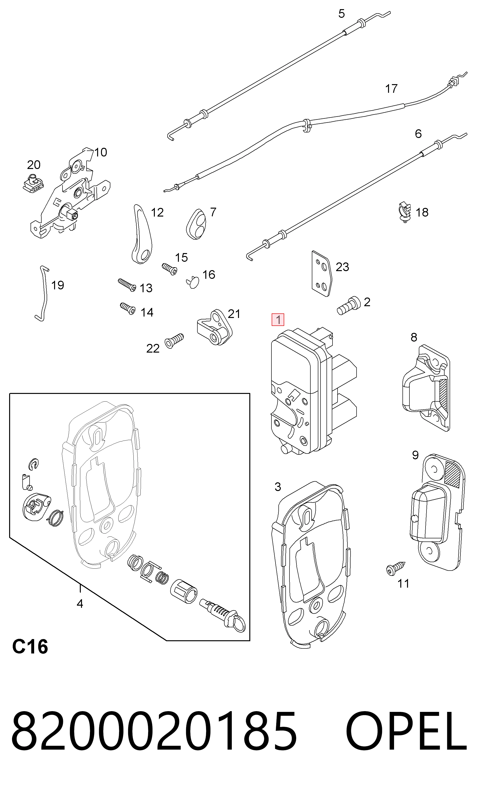 91166225 Peugeot/Citroen Замок дверей бічних (зсувної) внутрішній