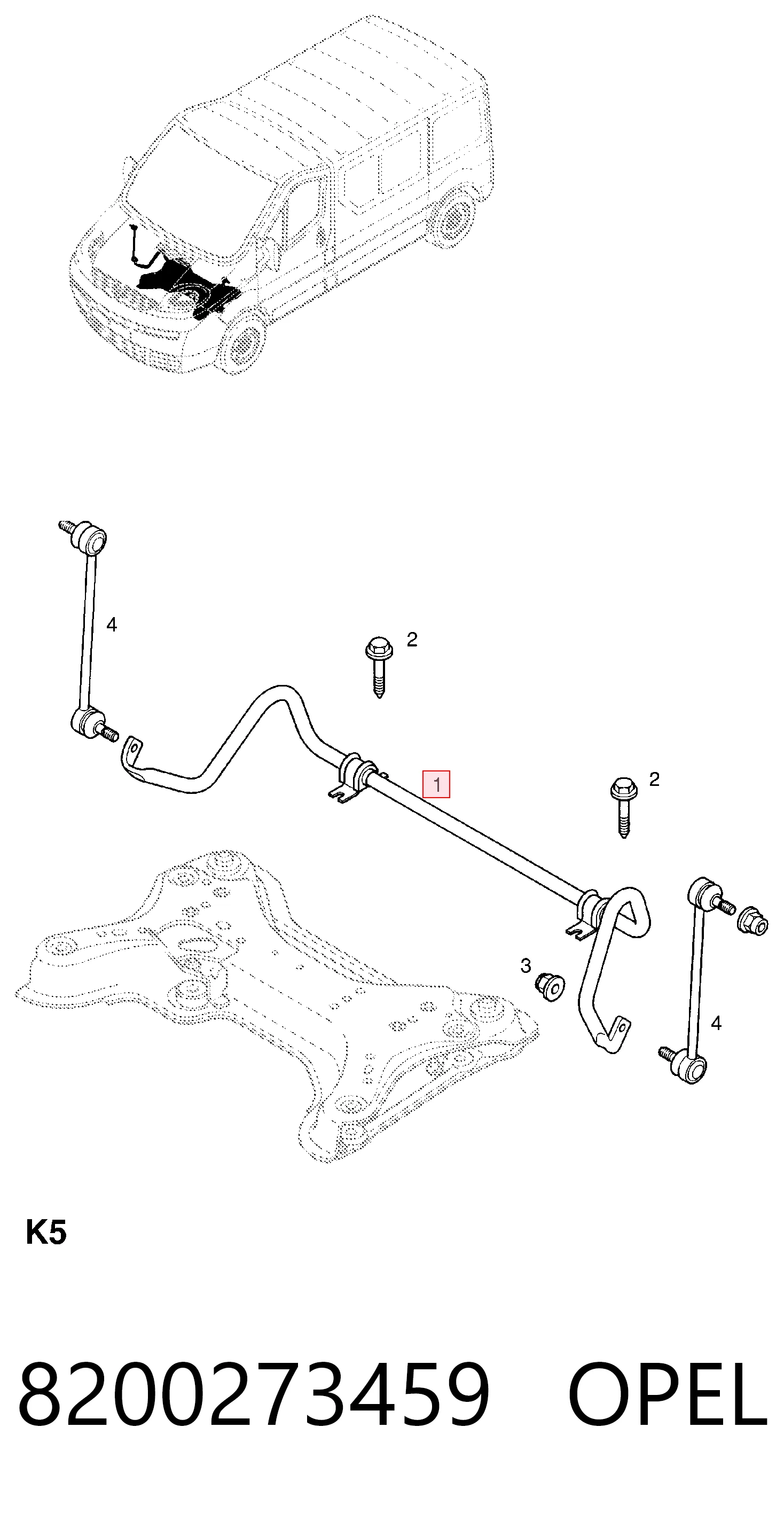 Передній стабілізатор 4417971 General Motors