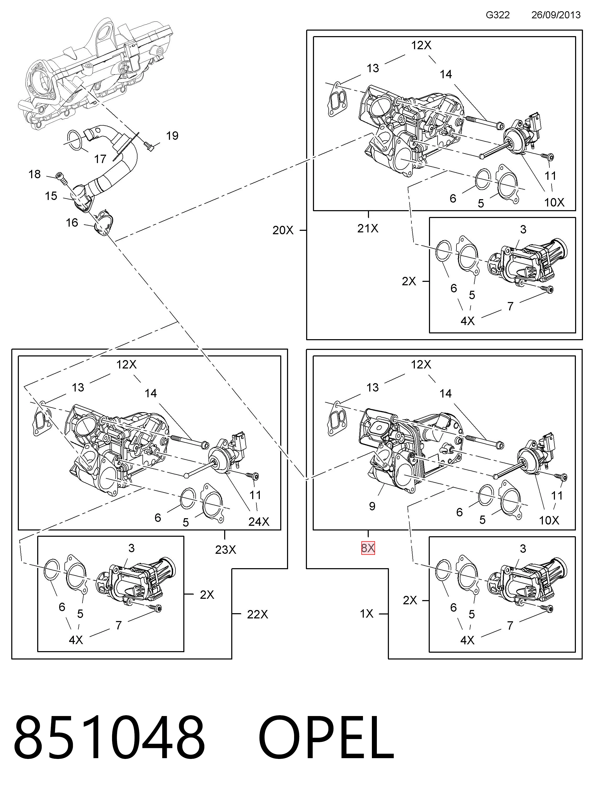 851048 Opel Радіатор системи EGR рециркуляції вихлопних газів