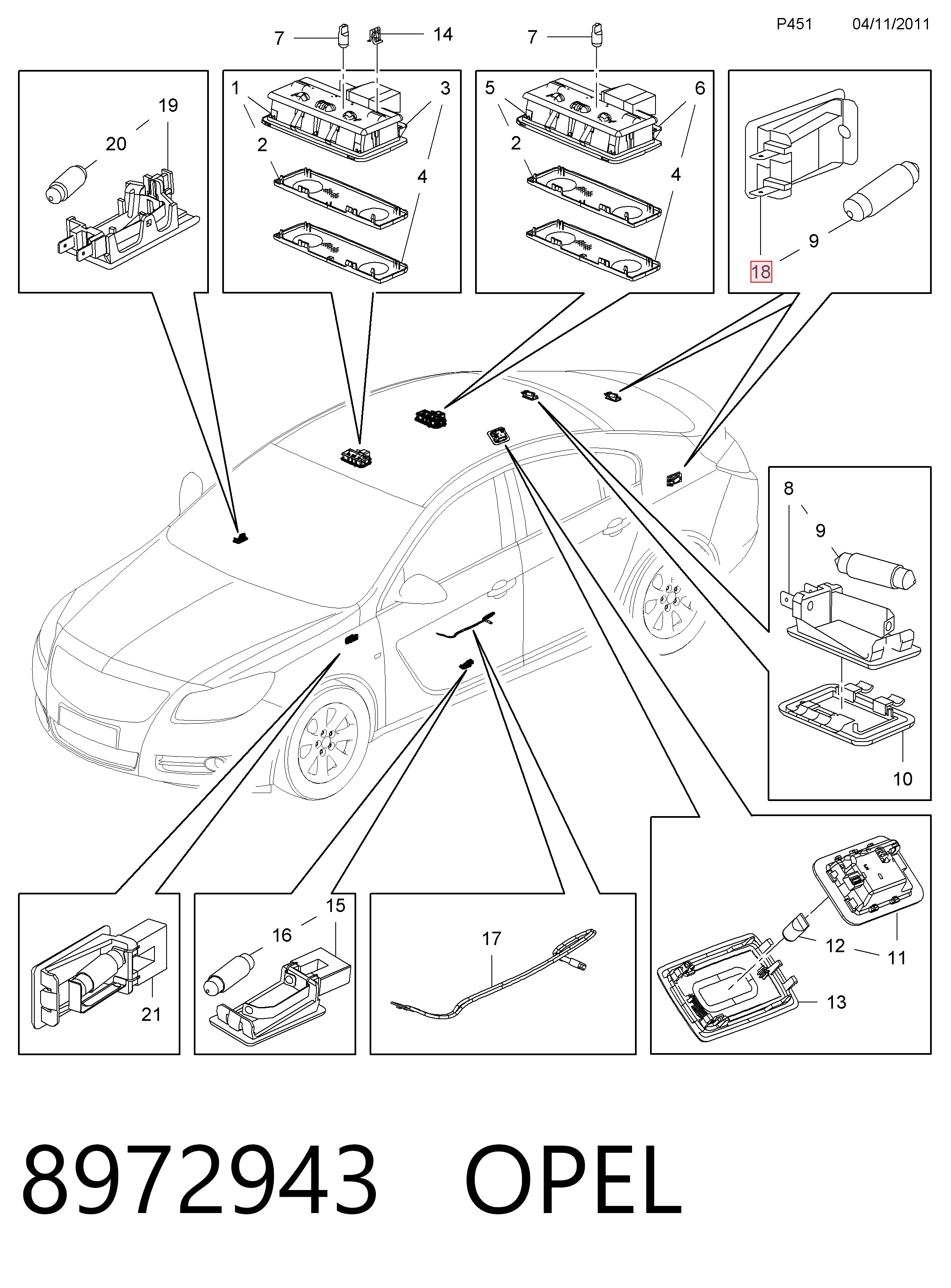 8972943 Opel Плафон підсвітки багажного відсіку