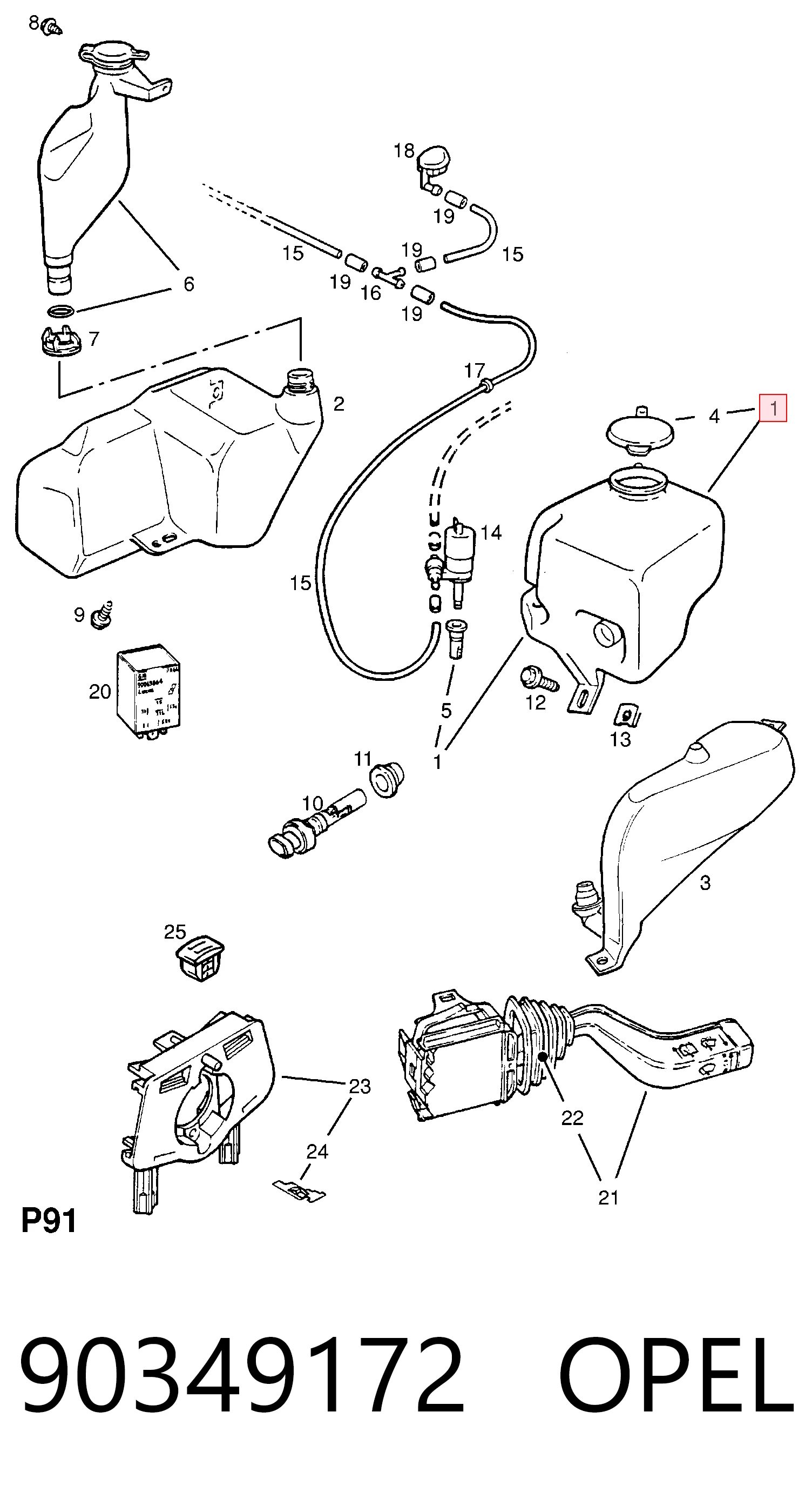 90349172 General Motors Бачок склоомивача